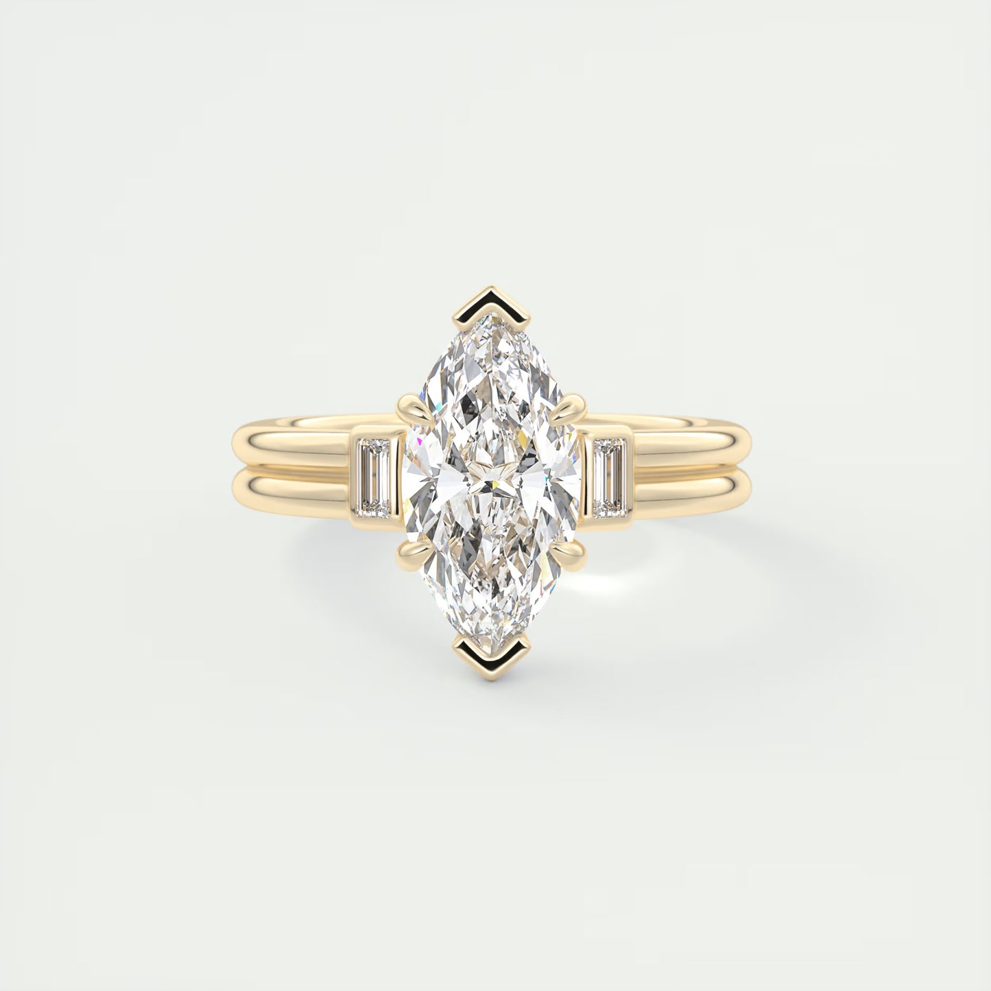 2.10 CtThe Double Stack Marquise & Baguettes - Three Stone Engagement Rings
