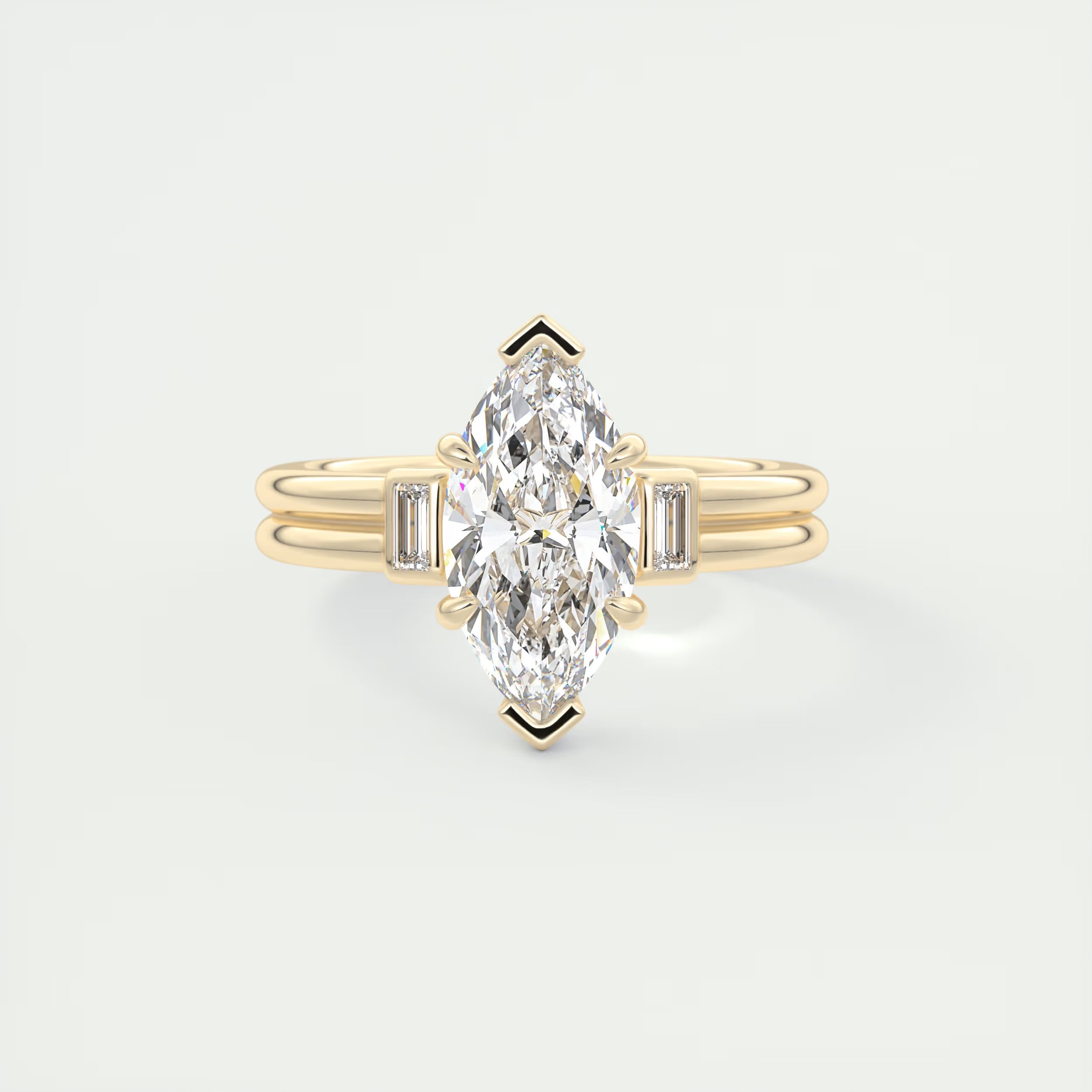 2.10 Ct The Center Stone Marquise & Side Stone Baguettes - Three Stone Engagement Rings