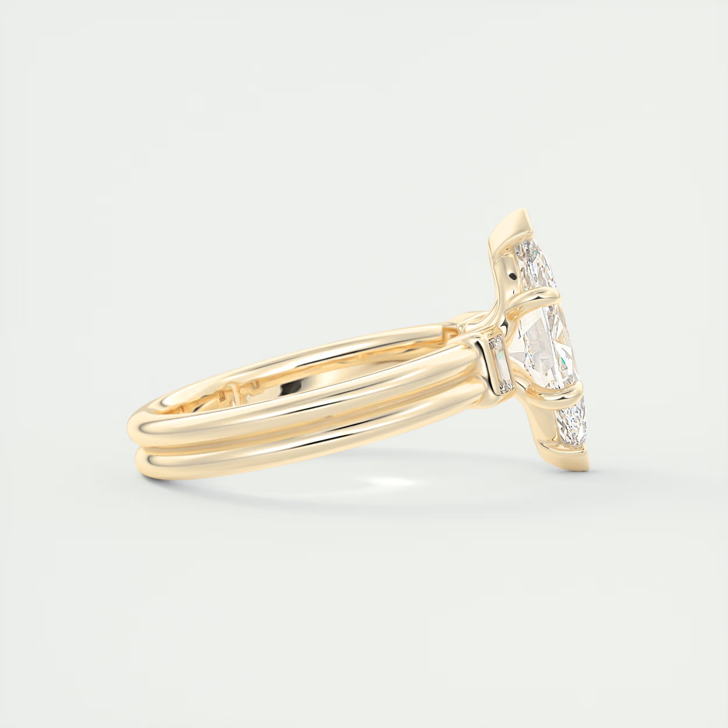 2.10 Ct The Center Stone Marquise & Side Stone Baguettes - Three Stone Engagement Rings