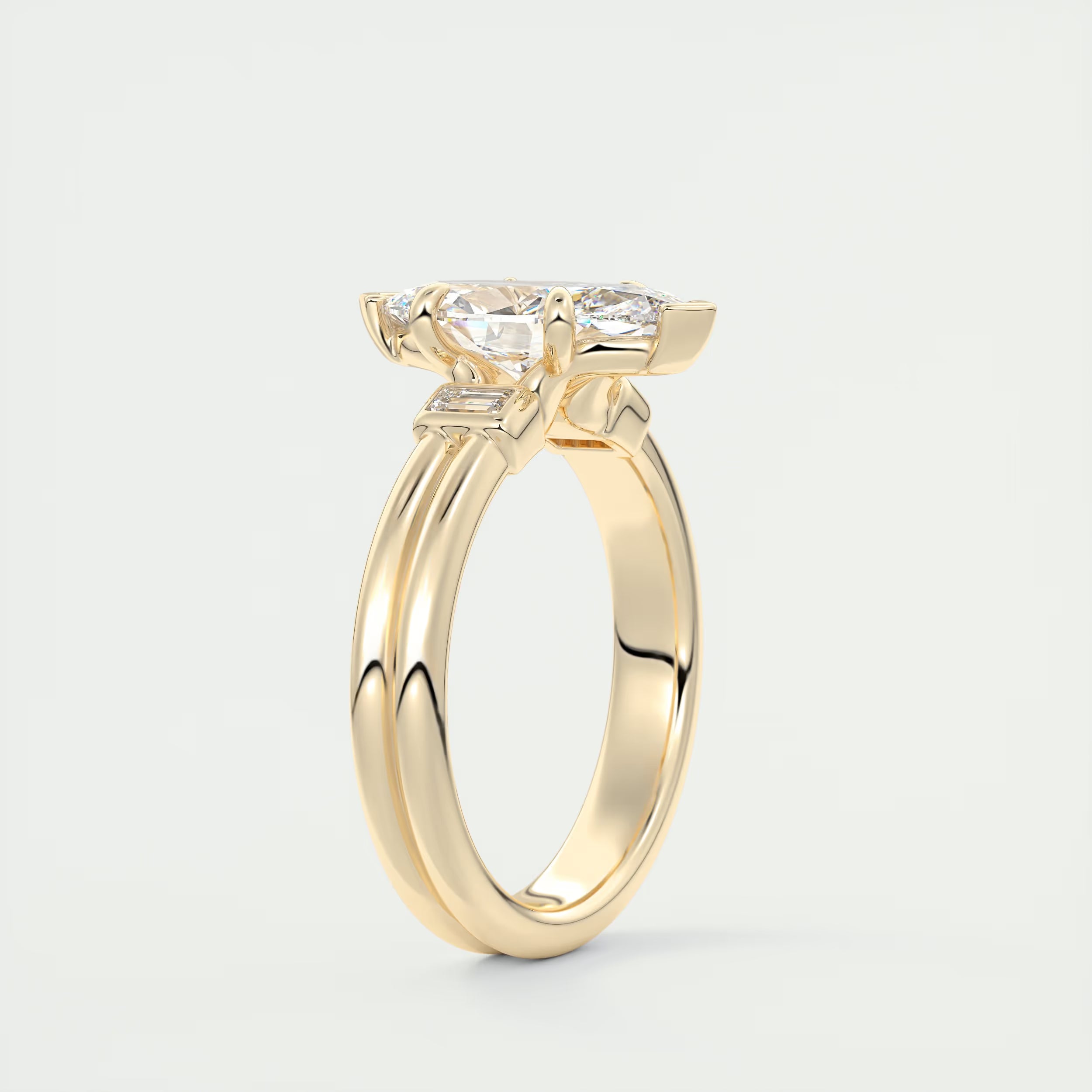 2.10 Ct The Center Stone Marquise & Side Stone Baguettes - Three Stone Engagement Rings