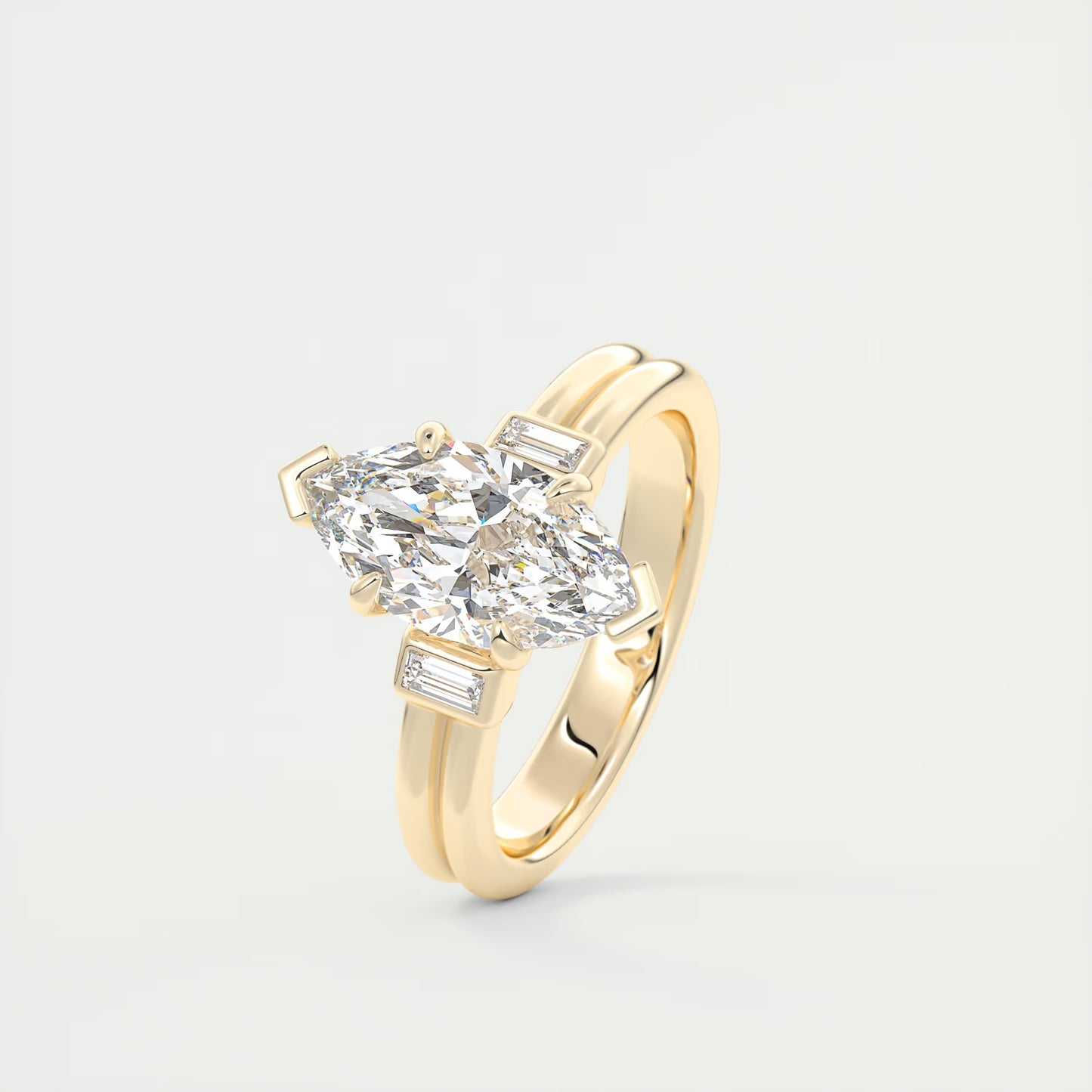 2.10 CtThe Double Stack Marquise & Baguettes - Three Stone Engagement Rings