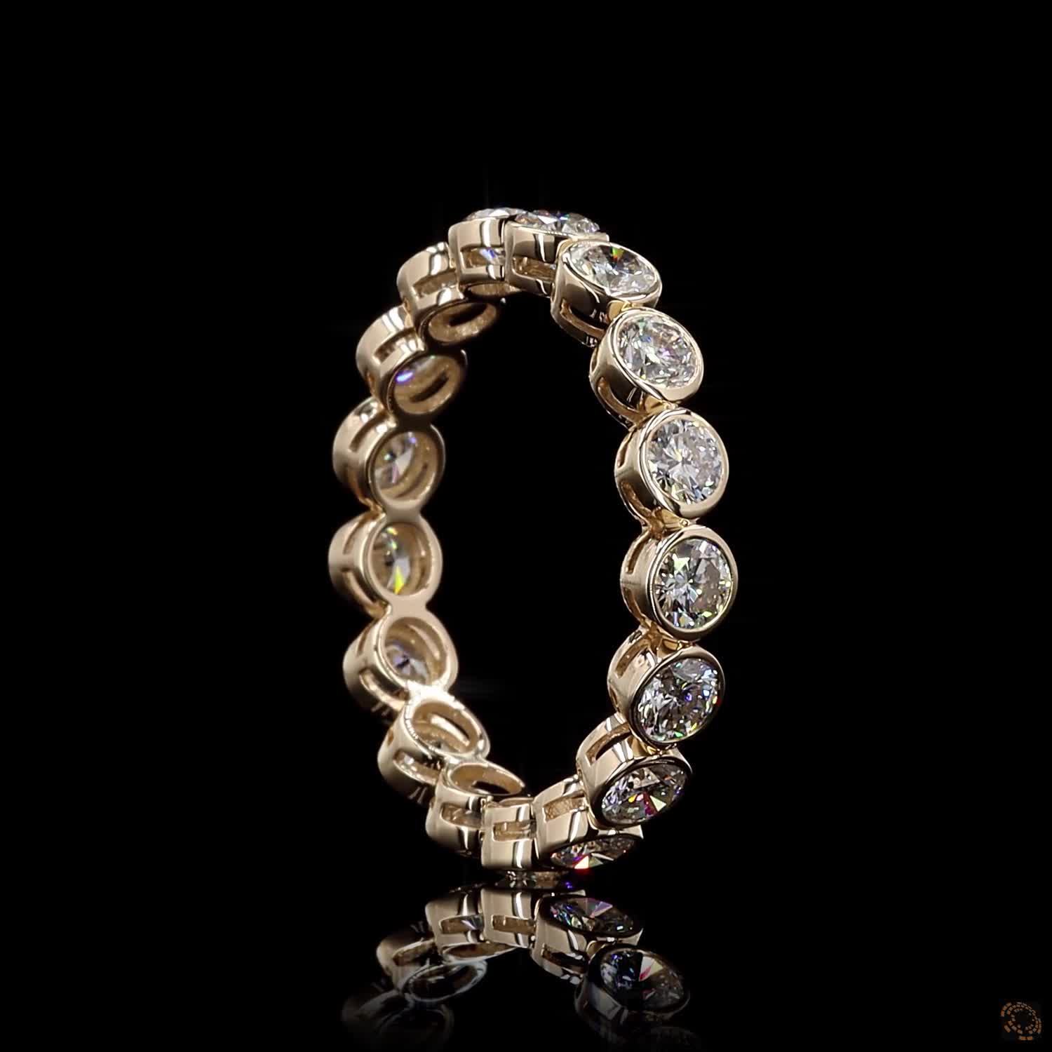 1.90 Ct Round Cut Diamond Bezel Eternity Band – 14K Yellow Gold Floating Bezel Wedding Ring