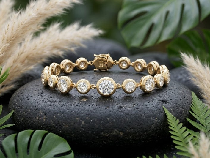 9.30 Ct Classic Bezel Diamond Tennis Bracelet | Round Cut Lab Grown Diamonds