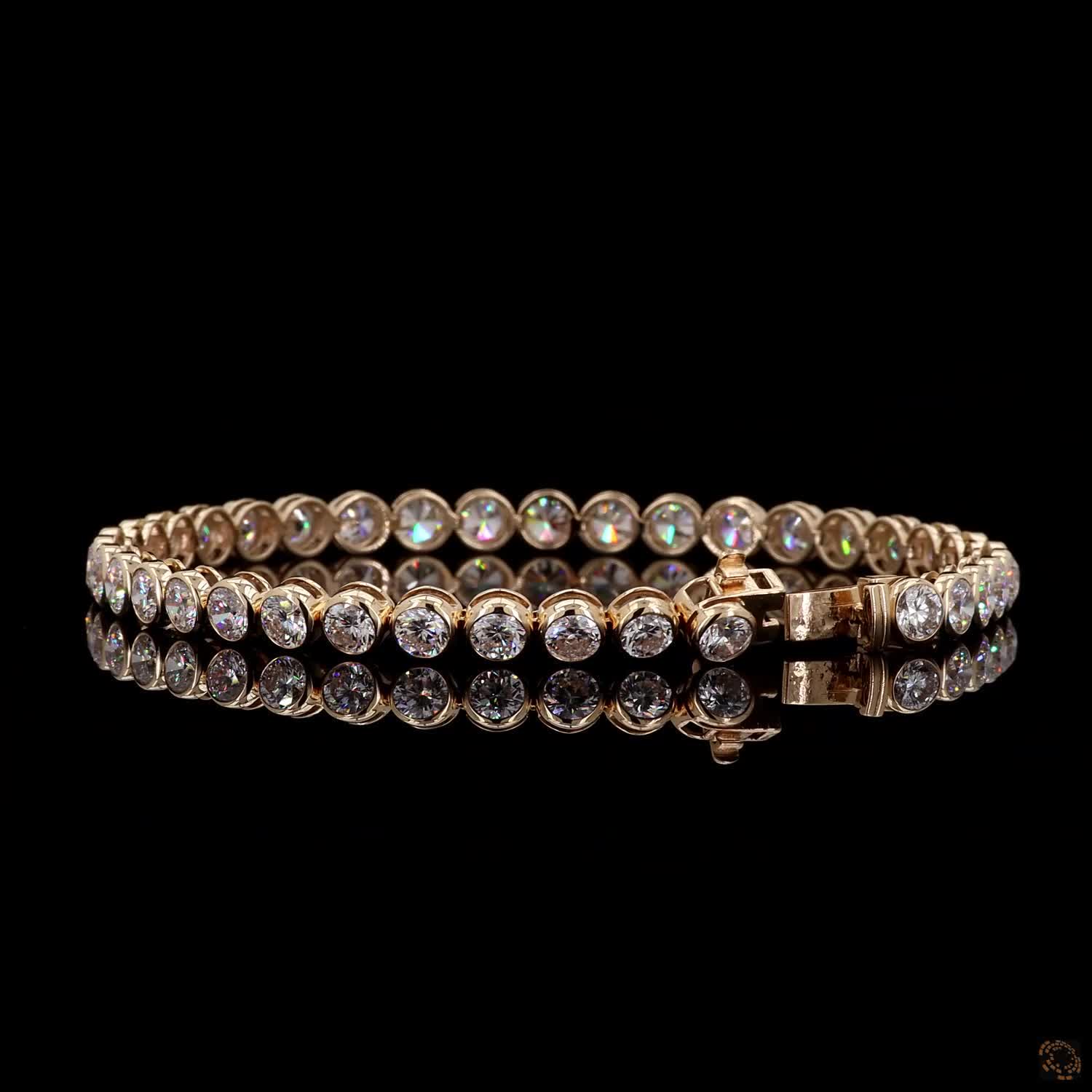 9.21 Ct Round Bezel Set Diamond Tennis Bracelet in 14K Yellow Gold – Sleek Modern Link Design