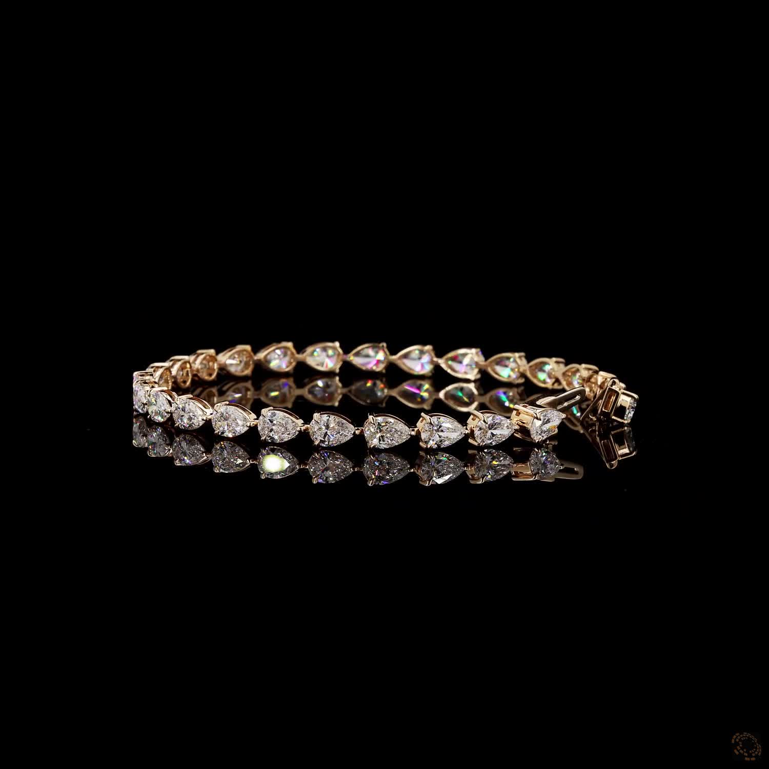 8.84 Ct Horizontal Pear-Shaped Diamond Line Bracelet in Yellow Gold
