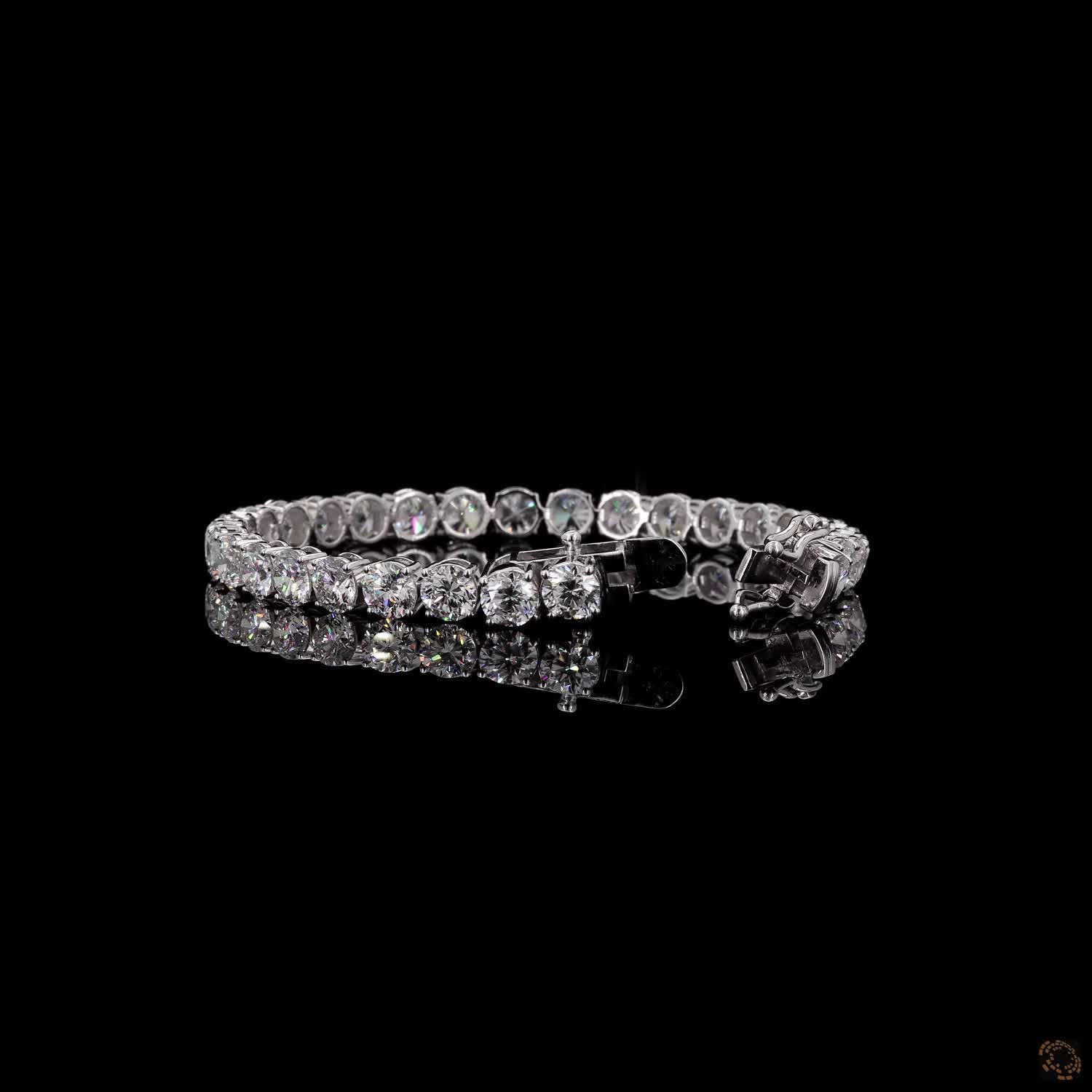 15.90 Ct Round Brilliant Cut Diamond Tennis Bracelet in 14K White Gold – Classic Box Clasp Safety Lock