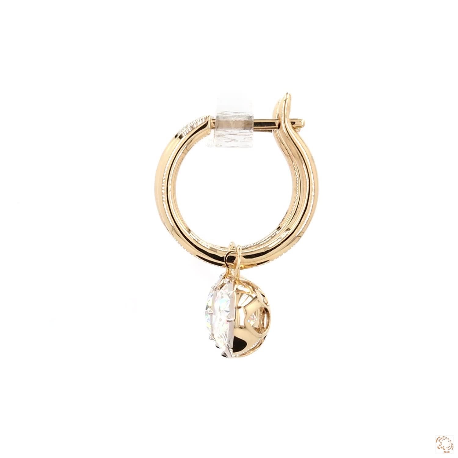 4.11 Ct Gold Oval Solitaire Dangle Earrings | Luxury Oval Crystal Hoop Earrings