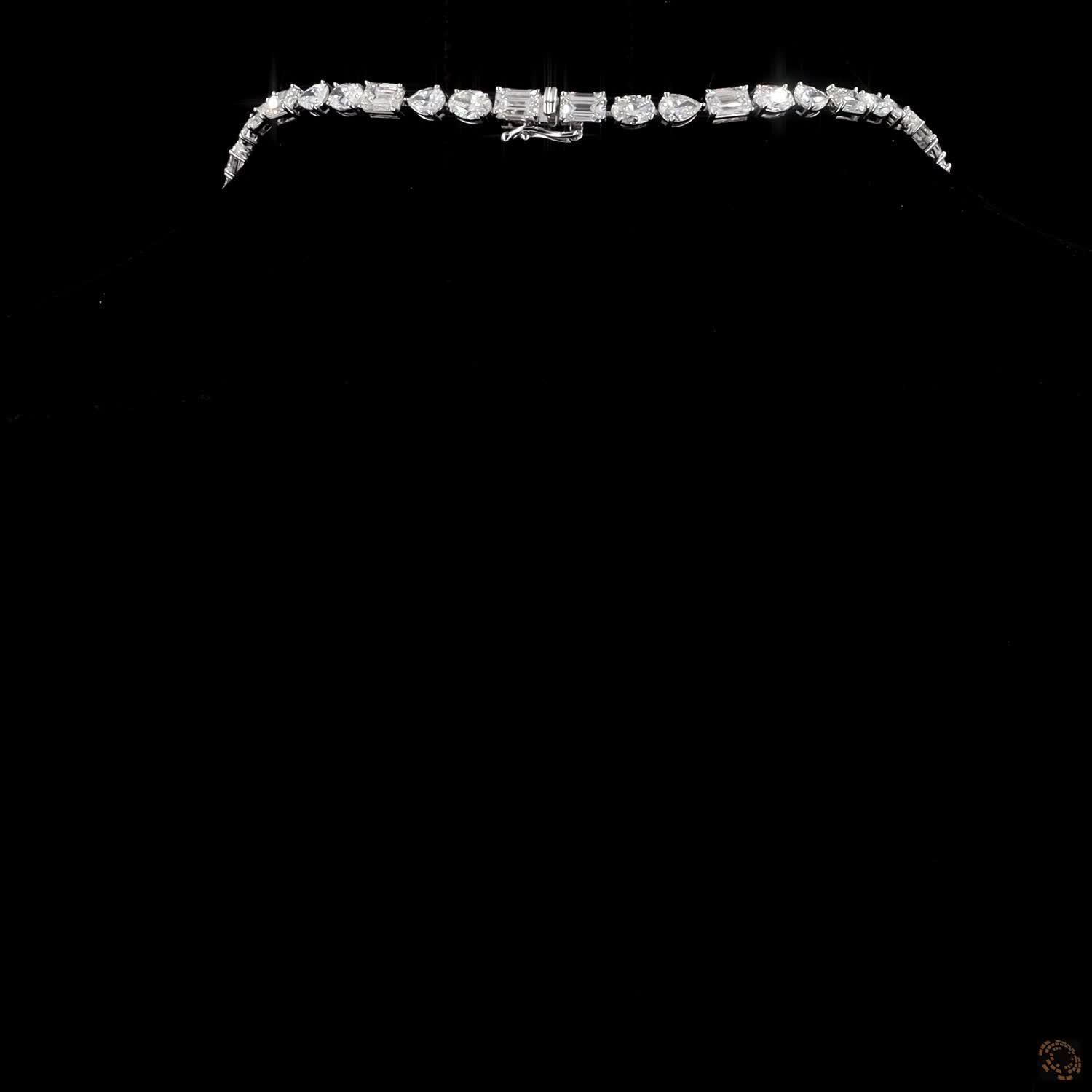 31.86 Ct Multi-Shape Diamond Tennis Necklace with Pear Drop | Mixed Cut Fancy Diamond Riviera Necklace in White Gold