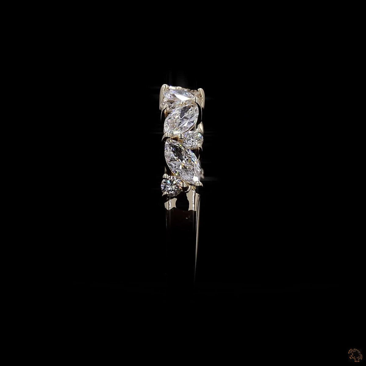 0.86 Ct 14K Yellow Gold Marquise & Round Diamond Vine Band | Leaf Cluster Wedding Ring