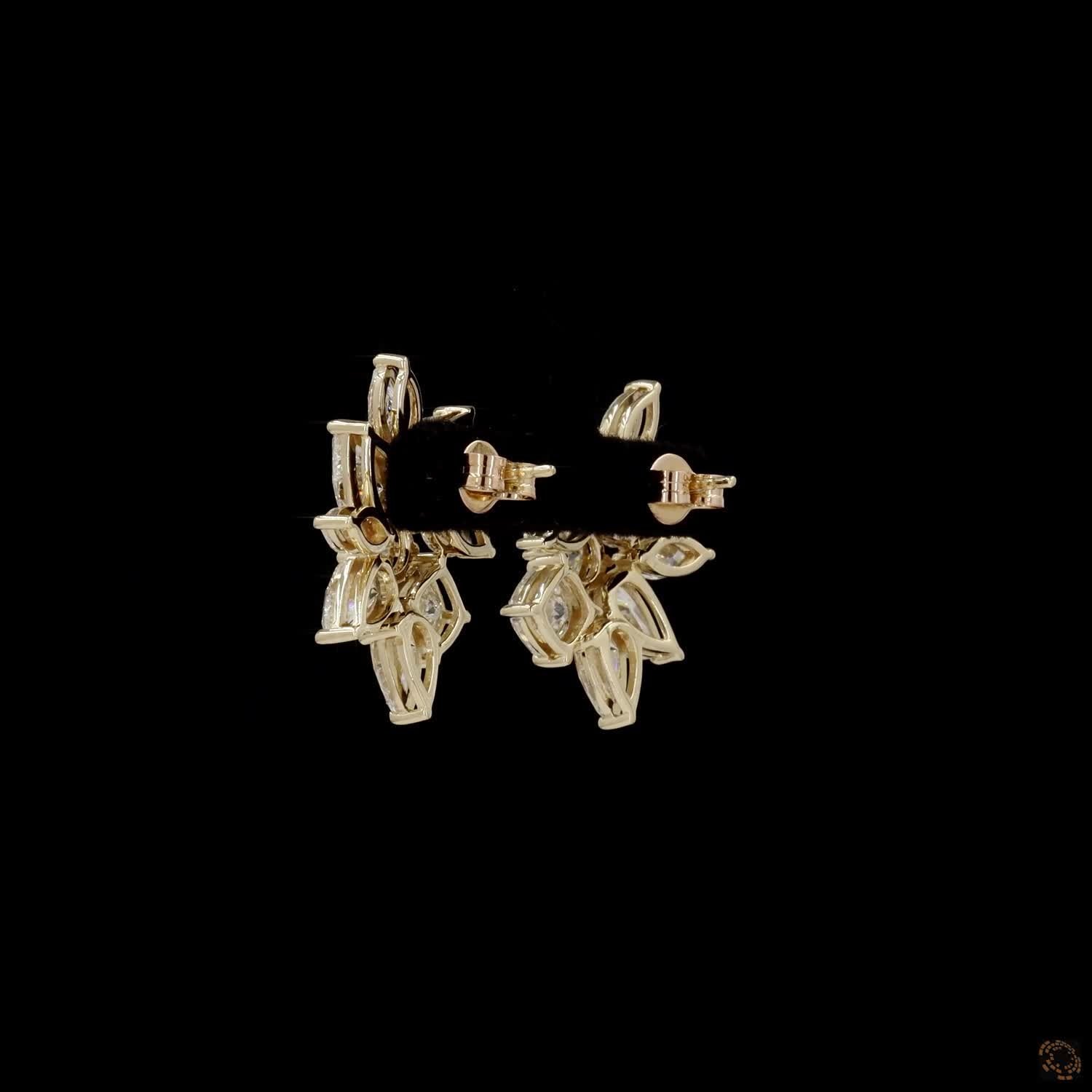8.37 Ct Mixed Cut Diamond Floral Cluster Earrings in Yellow Gold