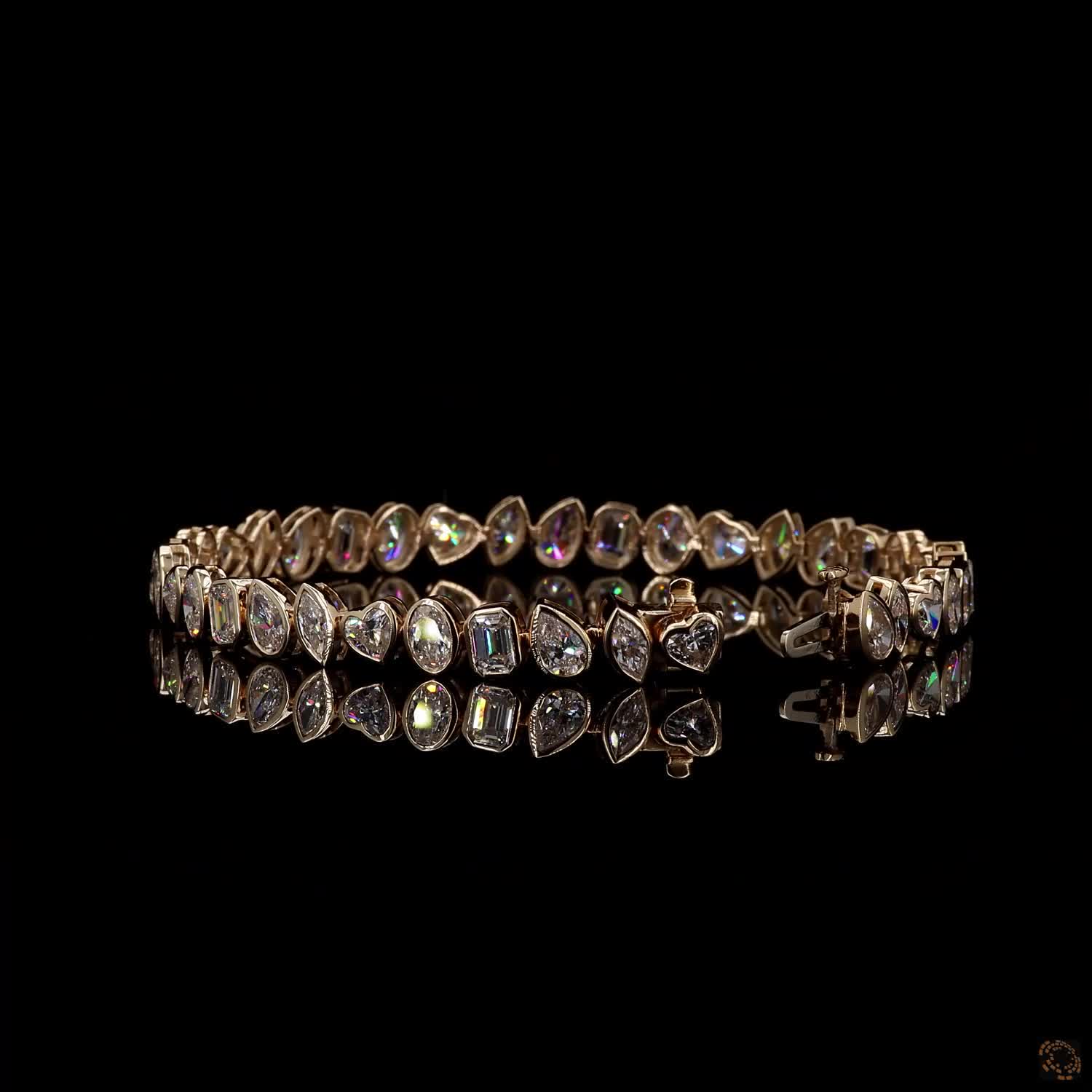 9.12 Ct Yellow Gold Multi-Cut Bezel Station Diamond Bracelet