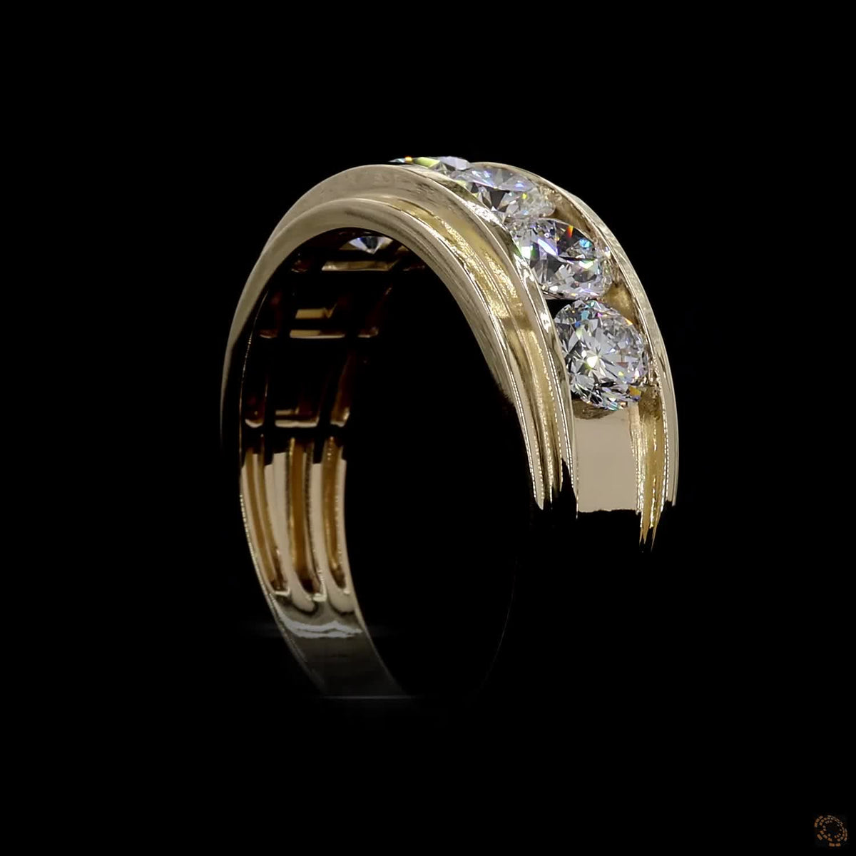 2.46 Ct Men's Channel Set Diamond Band, Yellow Gold Diamond Wedding Band, Round Diamond Men's Band, Thick Channel Set Ring
