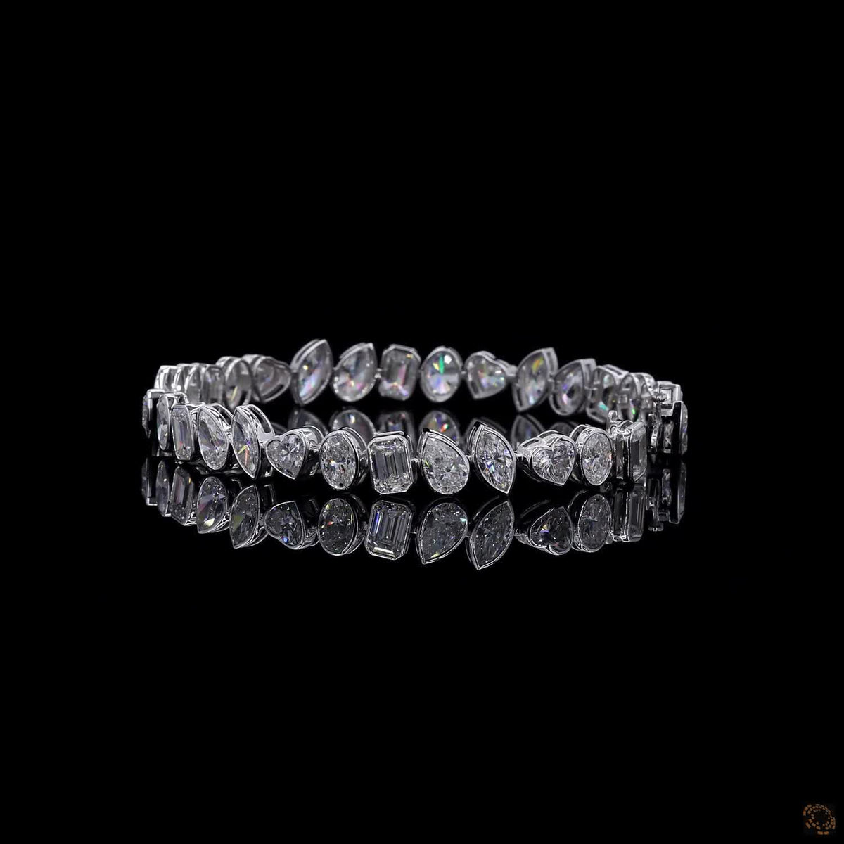 17.25 Ct Multi-Shape Bezel Set Fancy Bracelet in 14K White Gold | Fancy Cut Multi-Stone Line Bracelet