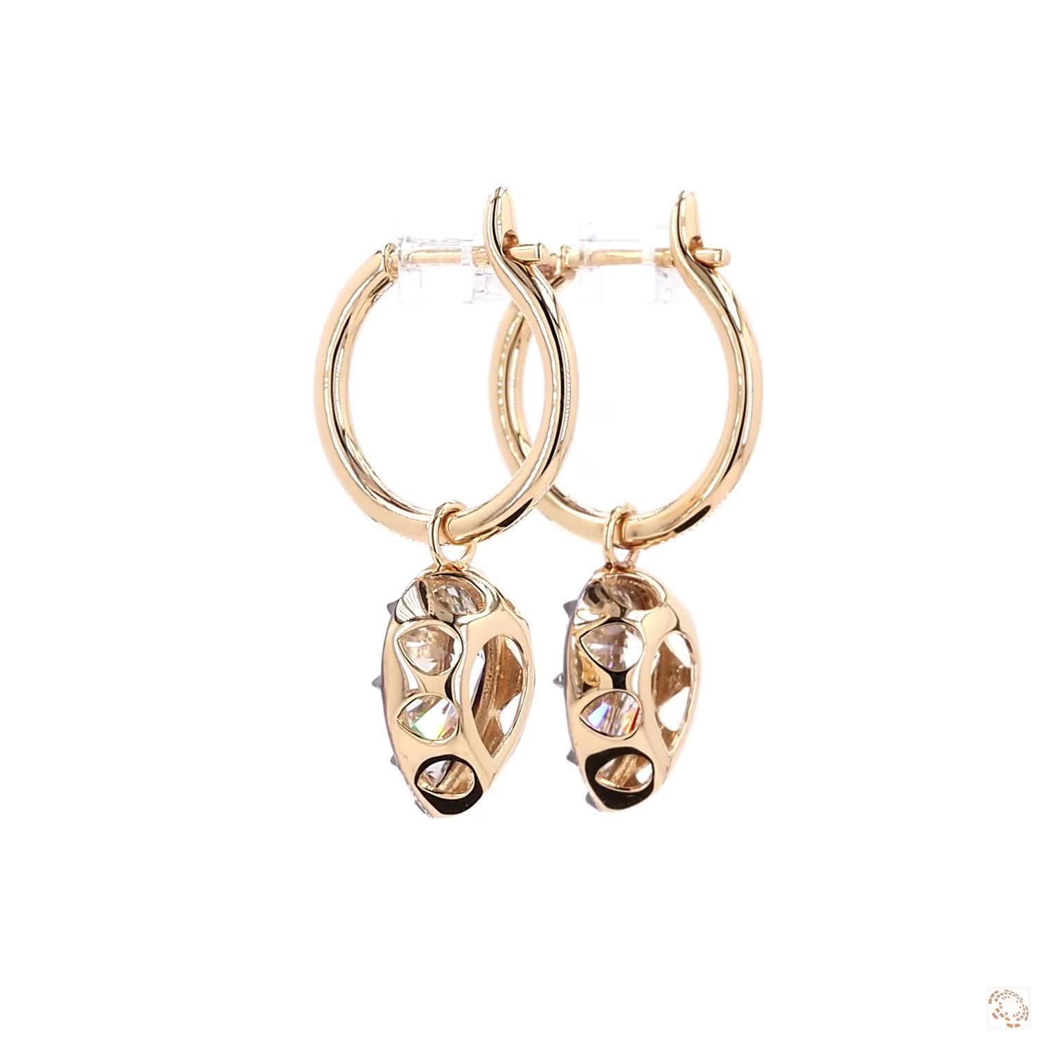 4.16 Ct Black Rhodium Pear Cut Diamond Drop Huggie Earrings in 14K Gold | Two-Tone Teardrop Hoops