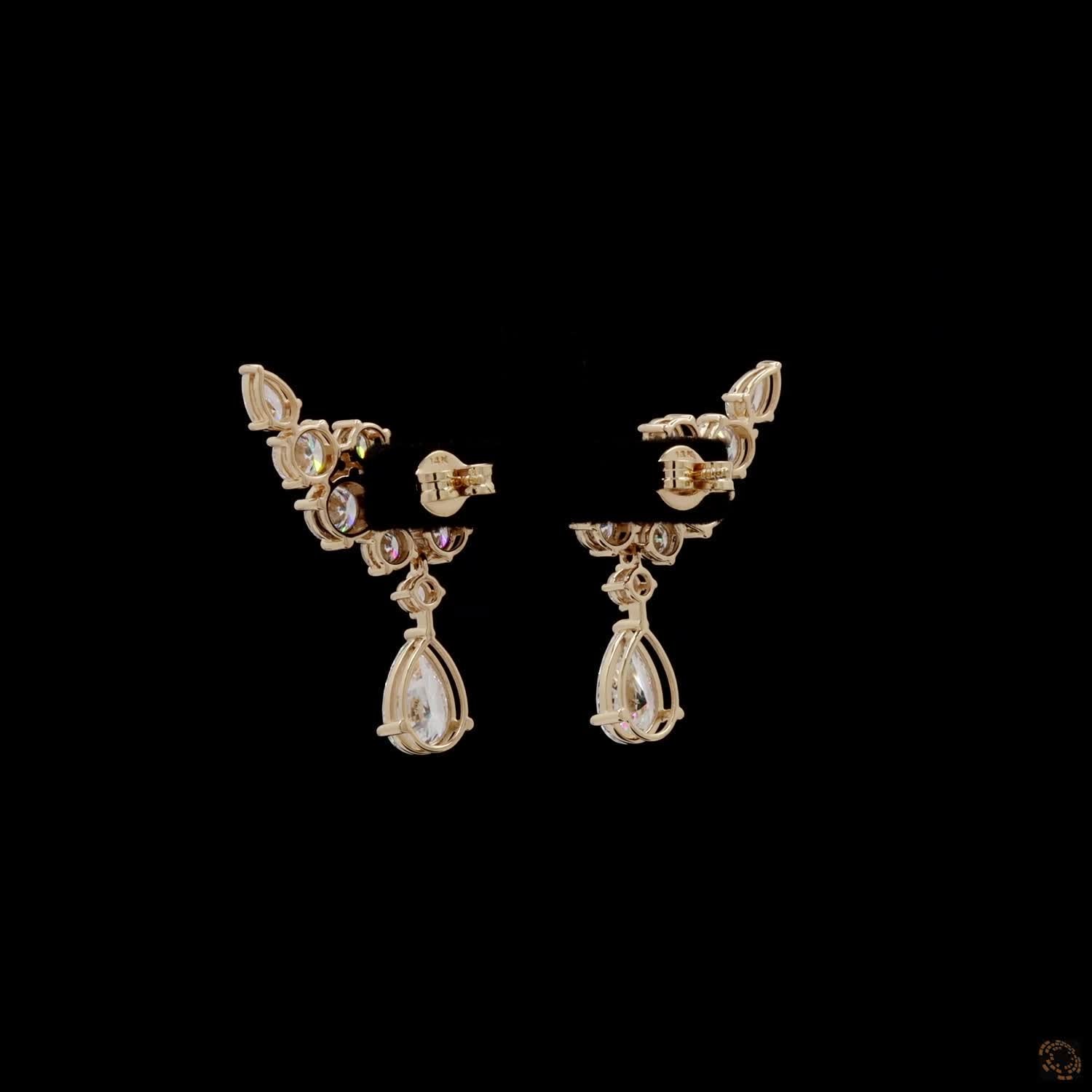7.97 Floating Diamond Cluster Ear Crawler Earrings with Pear Dangles (Copy)