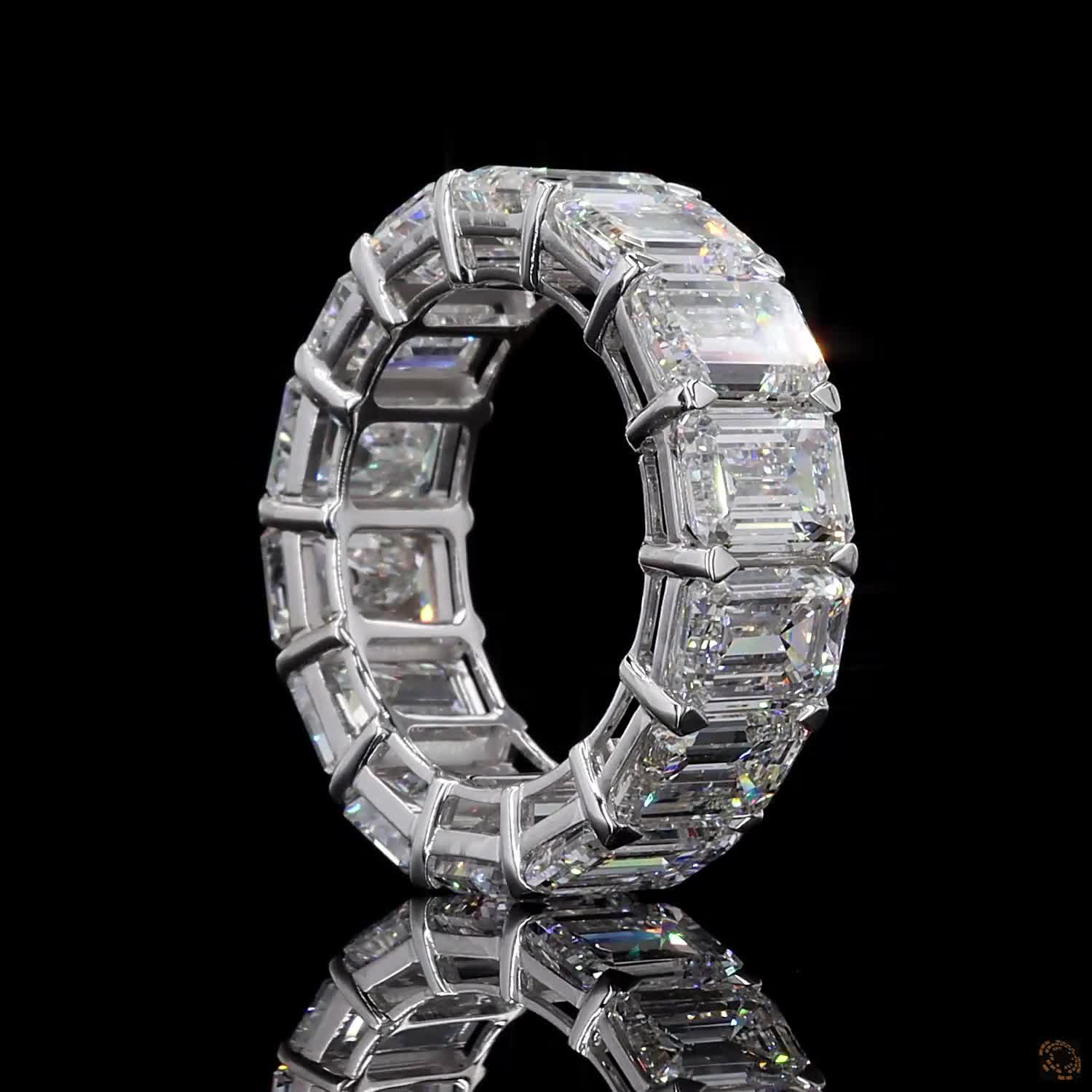16.12 Ct Full Eternity Wedding Band, Emerald Cut Anniversary Band, White Gold Lab Diamond Bridal Ring