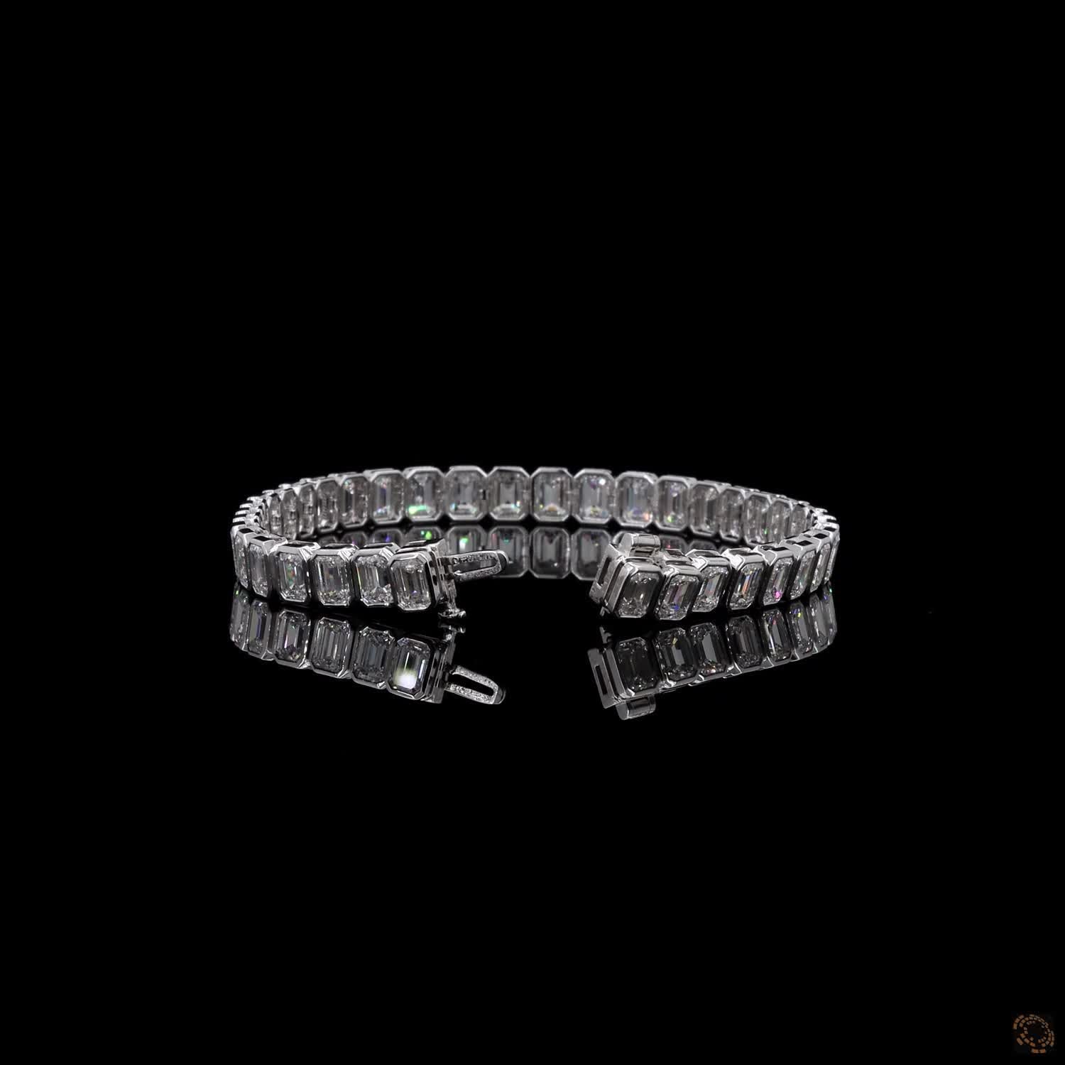 15.37 Ct Silver Rectangular Crystal Tennis Bracelet for Women – Elegant Sparkling Link Bracelet