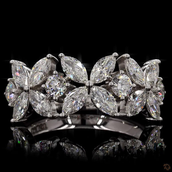 1.82 Cts Marquise And Round Diamond Flower Wedding Band