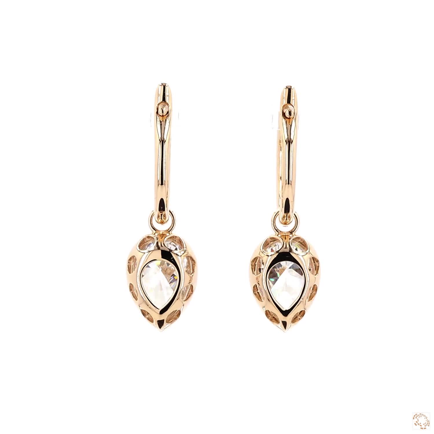 5.05 Ct 14K Gold Pear-Shape Solitaire Diamond Dangle Hoop Earrings – Two-Tone White Rim Drop Earrings