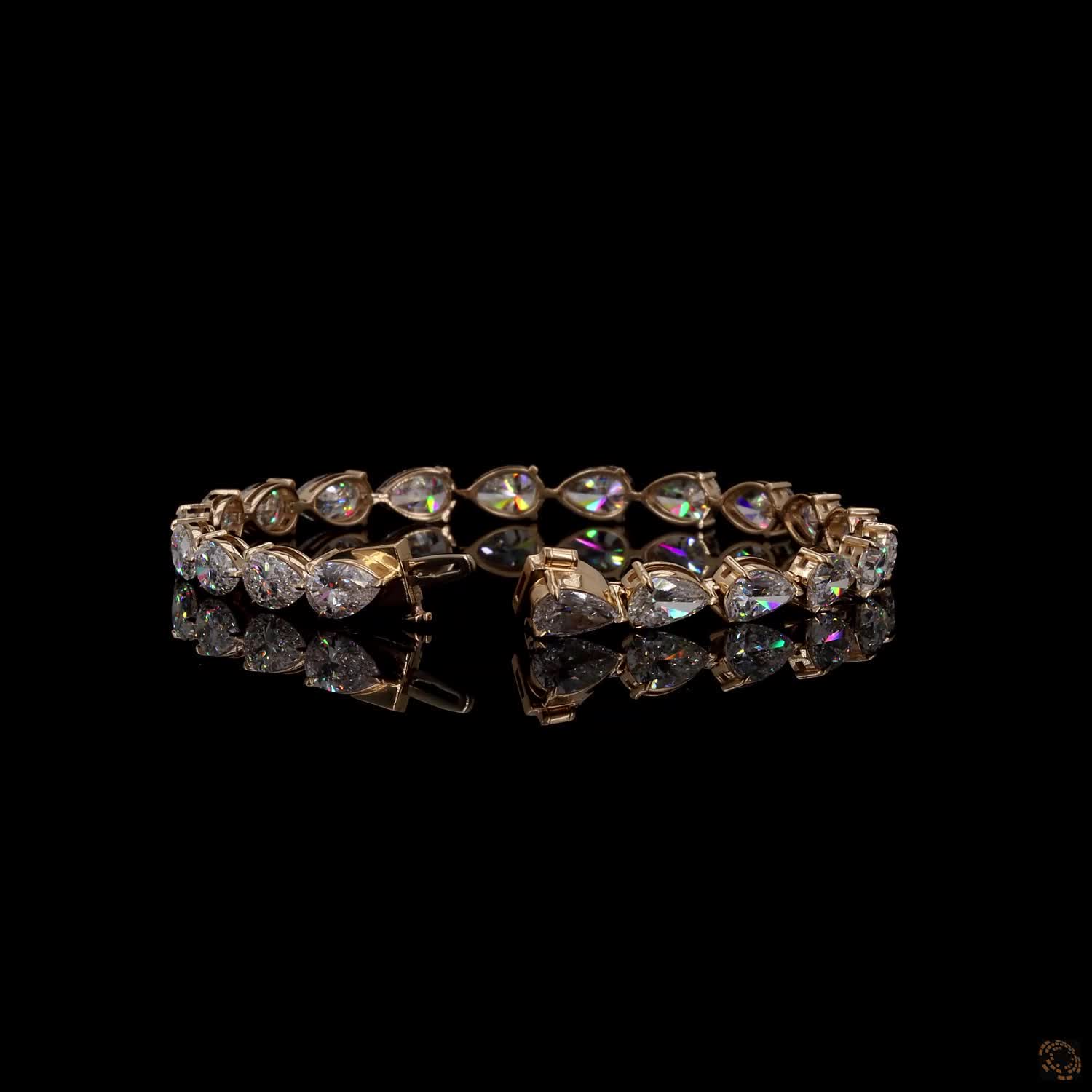 14.43 Ct Pear Cut Diamond Tennis Bracelet in Yellow Gold / Rose Gold