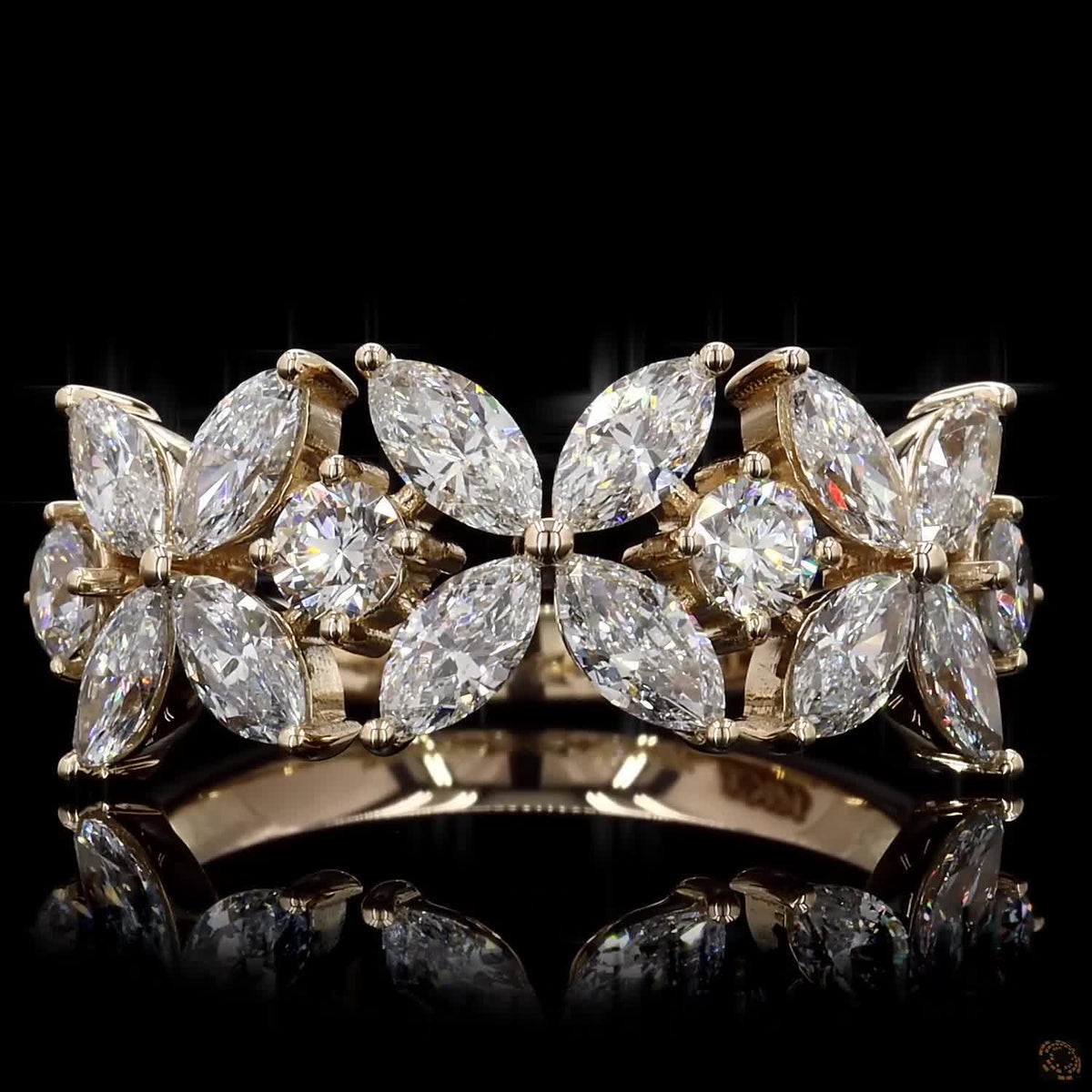 1.81 Ct Vintage Inspired Floral Diamond Ring | Marquise & Round Cut Lab Grown Diamonds | Gold Statement Ring for Women