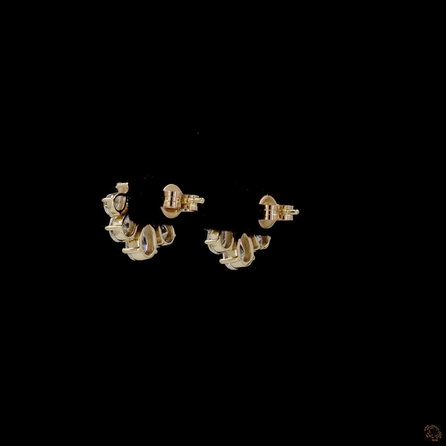 3.12 Pear Diamond Fan Cluster Stud Earrings in Yellow Gold