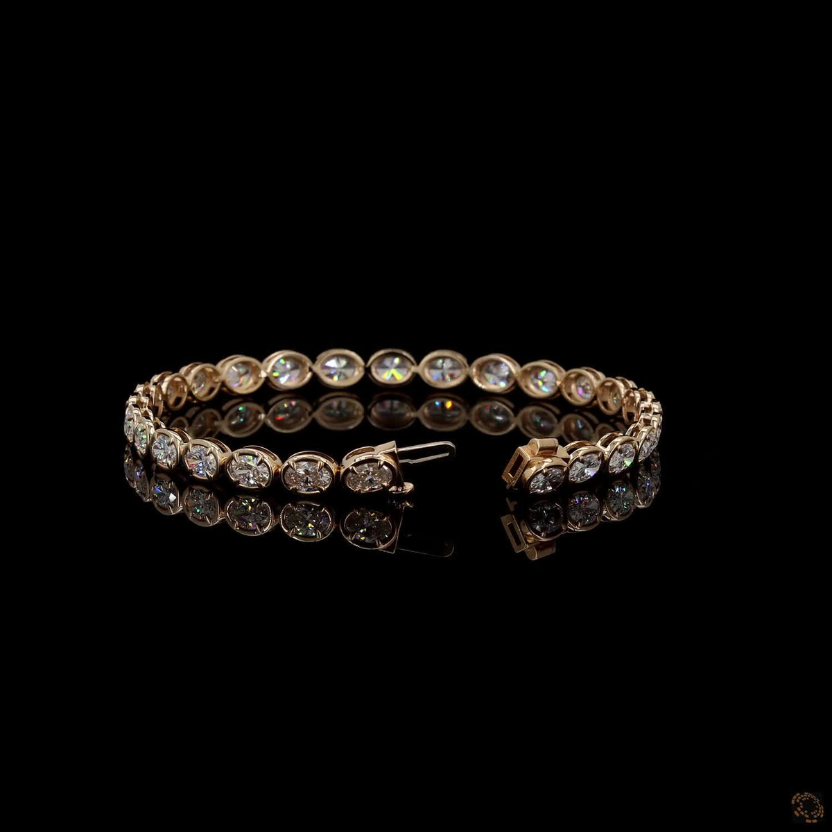 6.92 Ct Bezel-Set Oval Cut Diamond Tennis Bracelet in Yellow Gold