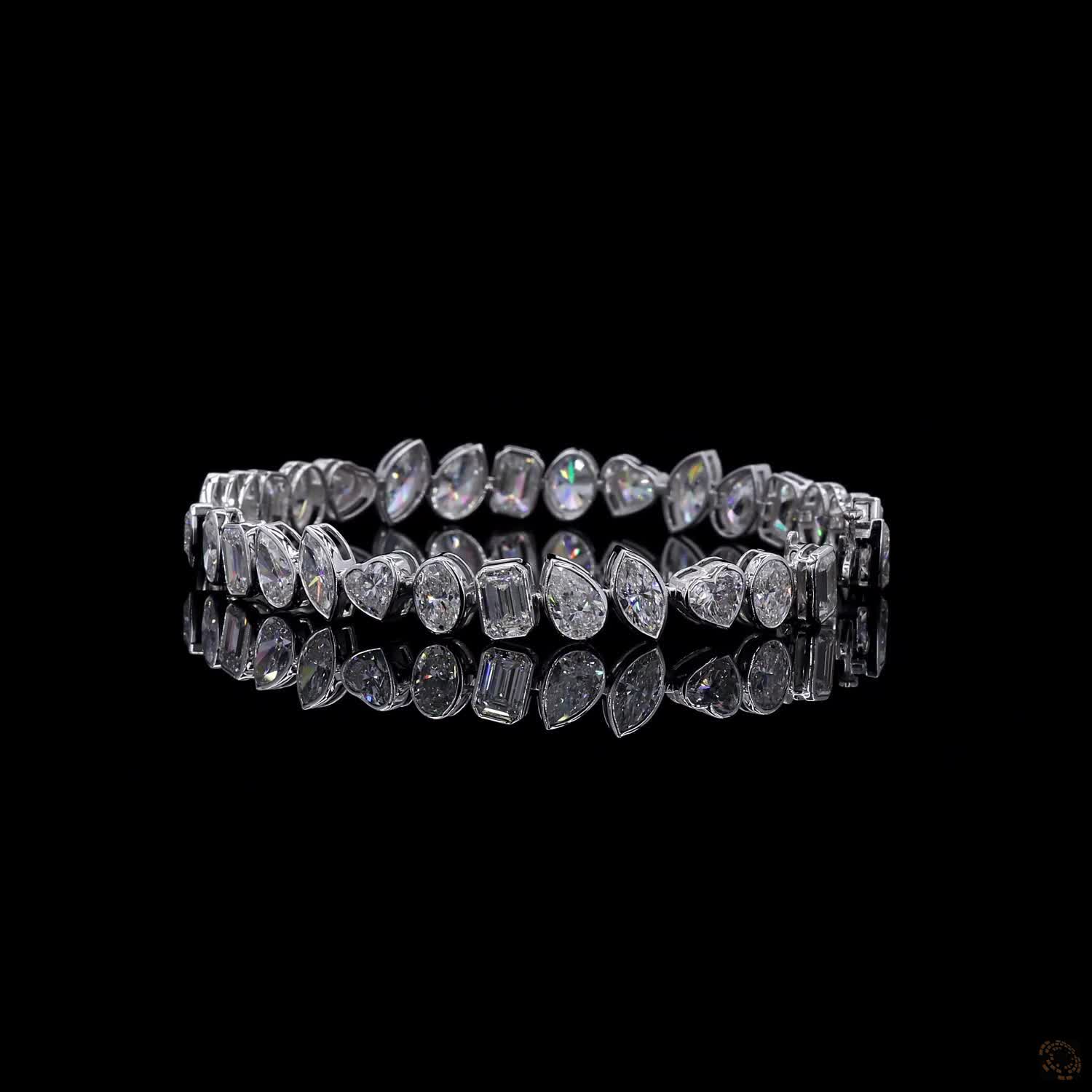 17.25 Ct Multi-Shape Bezel Set Fancy Bracelet in 14K White Gold | Fancy Cut Multi-Stone Line Bracelet