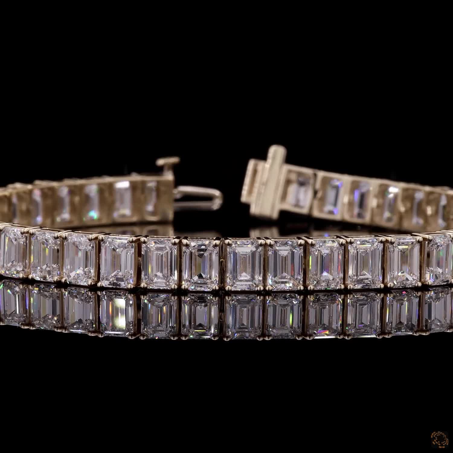 22.20 Ct 14K Yellow Gold Emerald Cut Moissanite Fancy Bracelet with Double Latch Box Clasp