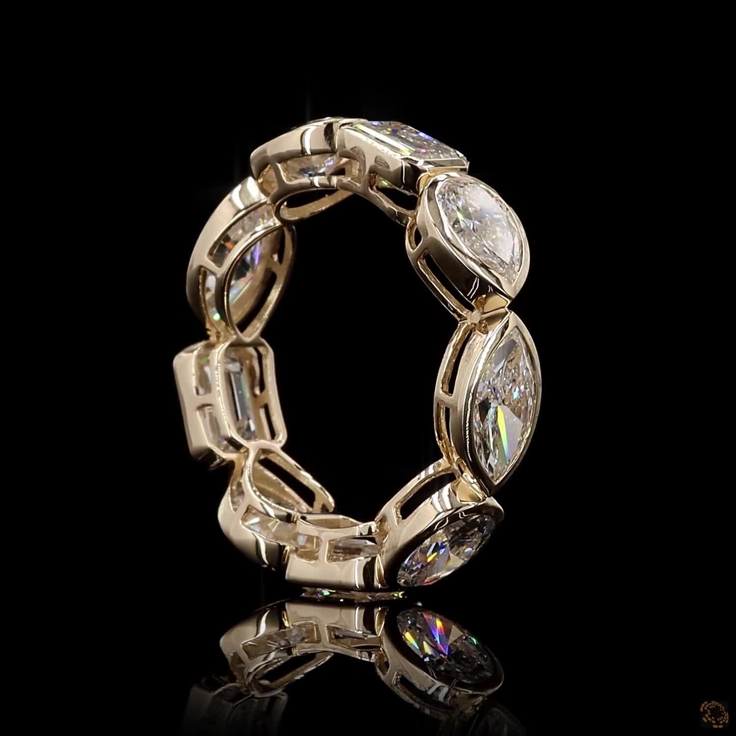 5.97 Ct Mixed Shape Diamond Bezel Eternity Ring | Multi-Cut Marquise Emerald Pear Oval Wedding Band in 14K Gold