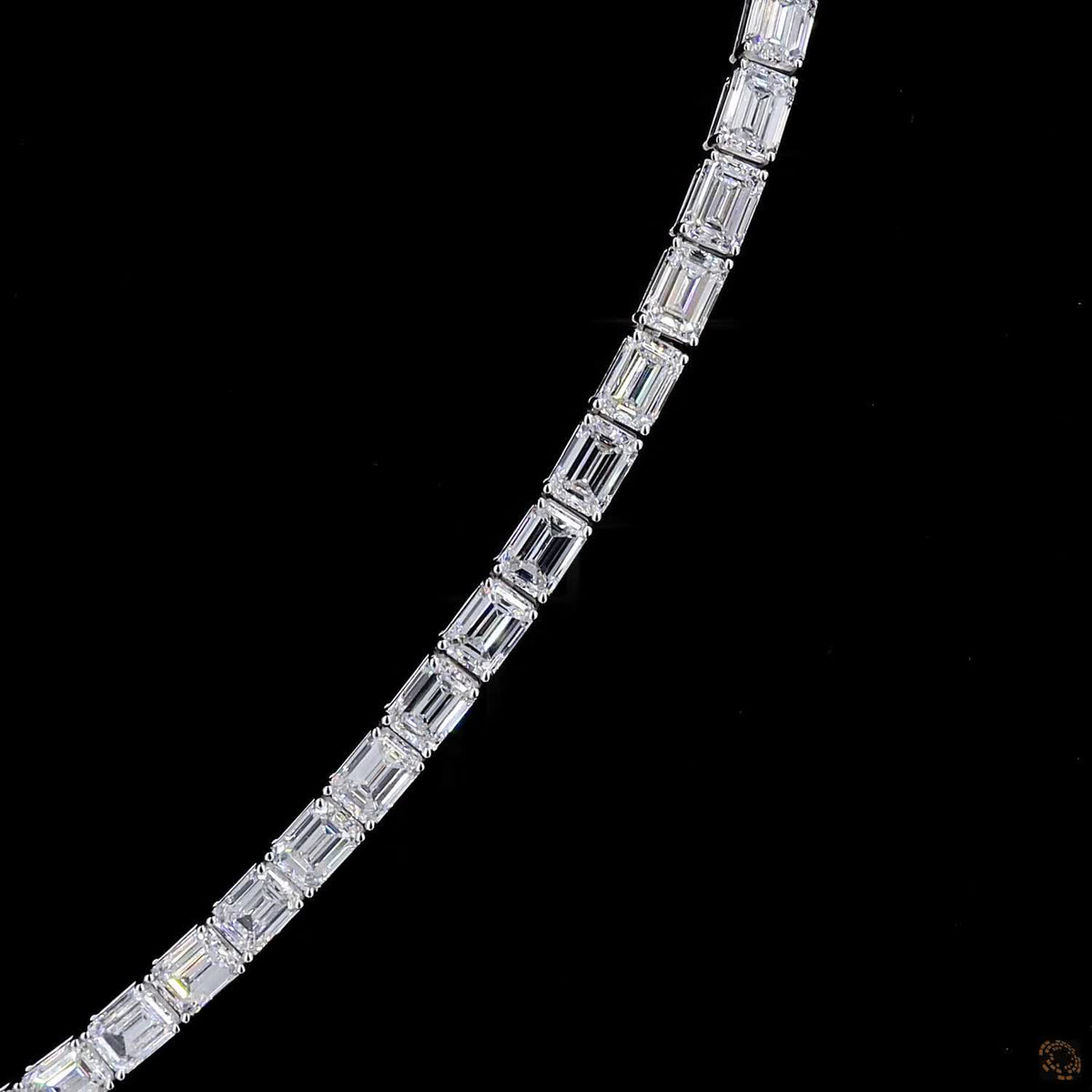 30.22 Ct East-West Emerald Cut Diamond Tennis Necklace | White Gold Riviera Line Necklace