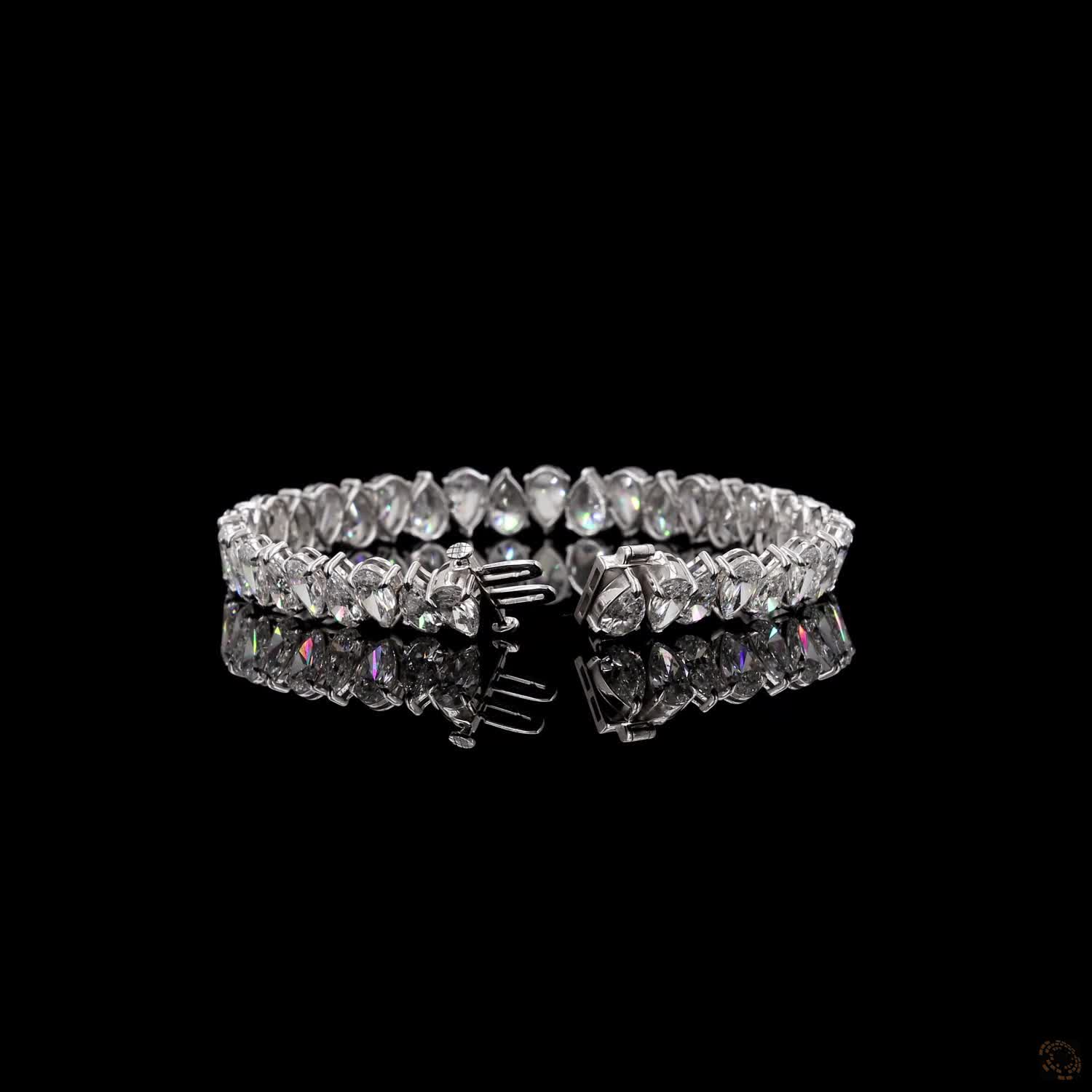 20.09 Ct White Gold Pear Shape Bracelet, Tear Drop Eternity Fancy  Bracelet, Elegant Bridal Fine Jewelry Gift