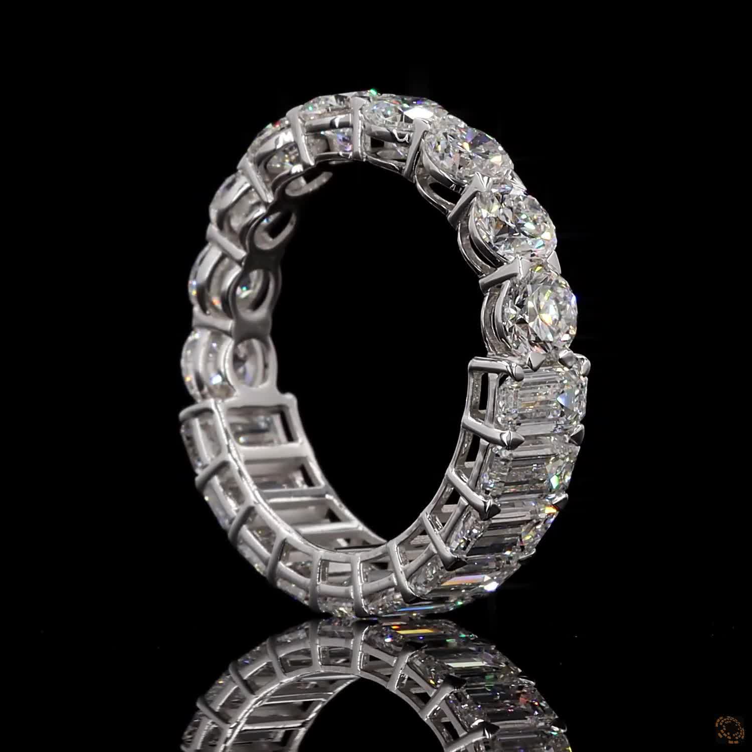 5.58 Ct Half Round Half Emerald Cut Diamond Eternity Ring | Multi-Shape Wedding Band in 14K White Gold