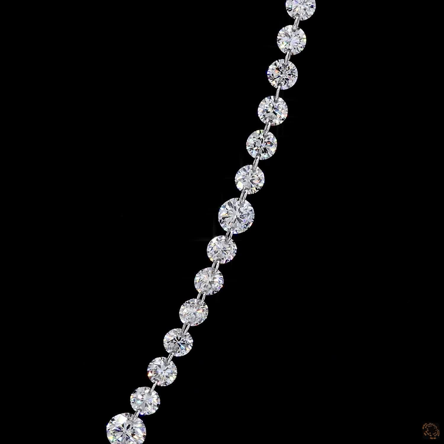 22.72 Ct Delicately Graduated Round Cut Lab-Grown Diamond Tennis Necklace in 14K White Gold