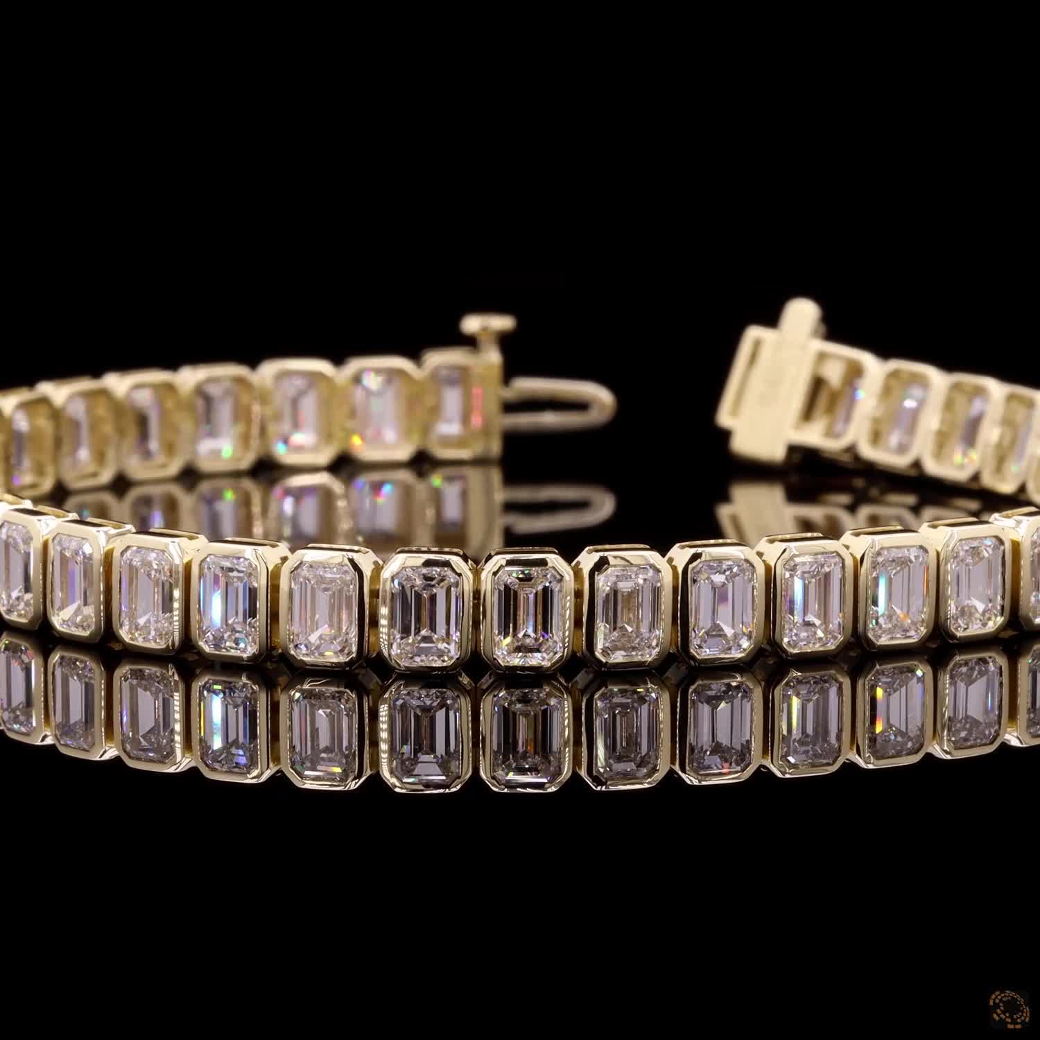 16.92 Ct Yellow Gold Emerald Cut Bezel Fancy  Bracelet, Modern Bezel Set Moissanite Statement Bracelet, Architectural Stackable Fine Jewelry, Gift for Her