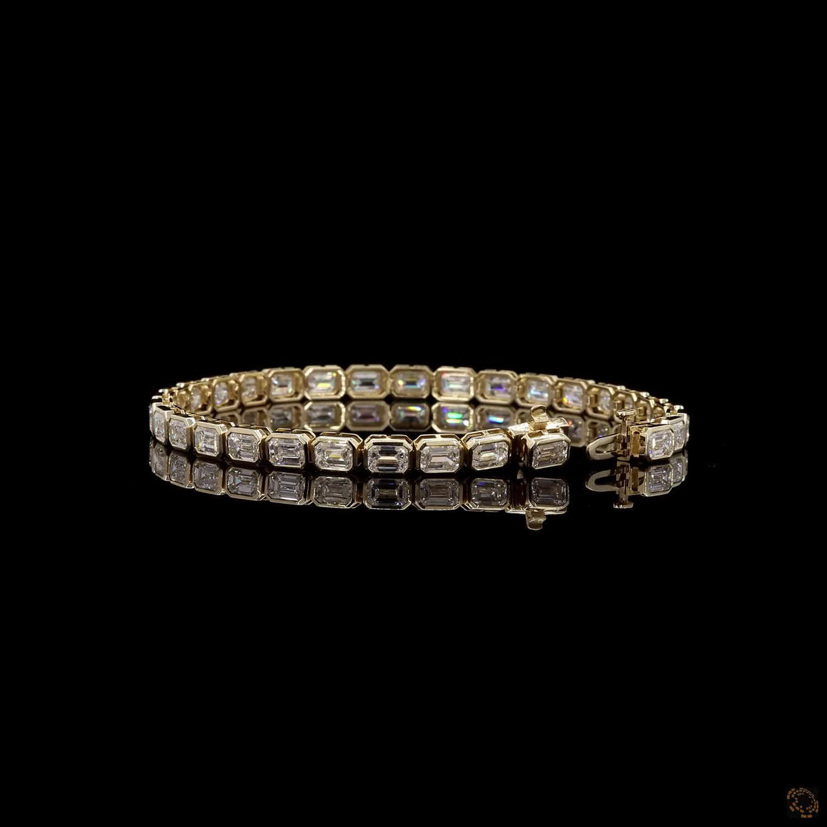 10.13 Ct East-West Bezel-Set Emerald Cut Diamond Tennis Bracelet in Yellow Gold