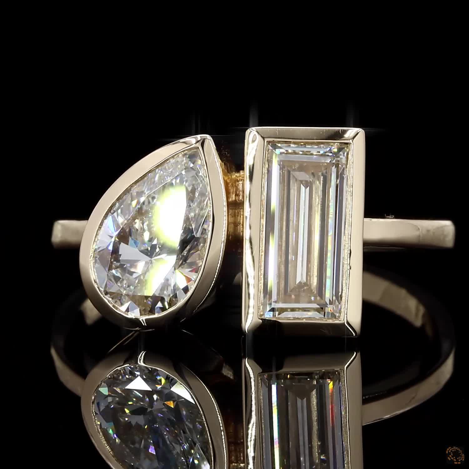 1.97 Cts Pear & Baguette Cut Lab Grown Diamond Ring 14k Yellow Gold