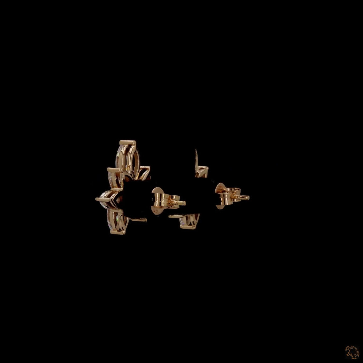 2.93 Ct Marquise Cut  Cluster Stud Earrings in 14K Yellow Gold | Floral Leaf Cluster Earring