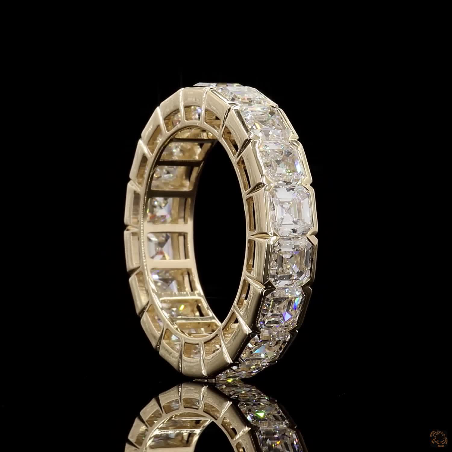 7.34 Ct Asscher Cut Diamond Bezel Eternity Ring | Full Asscher Diamond Wedding Band in 14K Yellow Gold