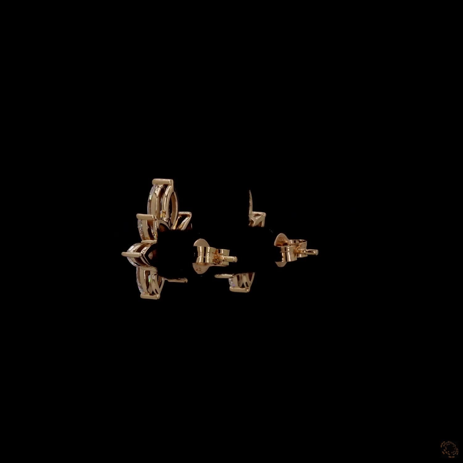 2.93 Ct Marquise Cut  Cluster Stud Earrings in 14K Yellow Gold | Floral Leaf Cluster Earring