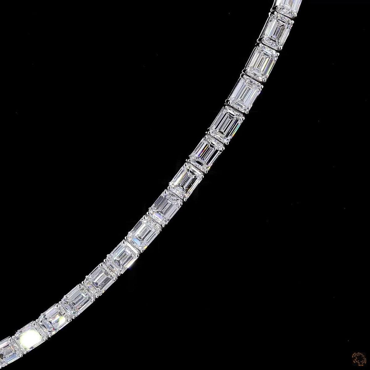 36.61 Ct East-West Emerald Cut Diamond Tennis Necklace in White Gold