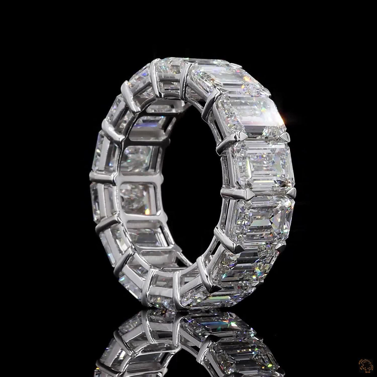 16.12 Ct Full Eternity Wedding Band, Emerald Cut Anniversary Band, White Gold Lab Diamond Bridal Ring