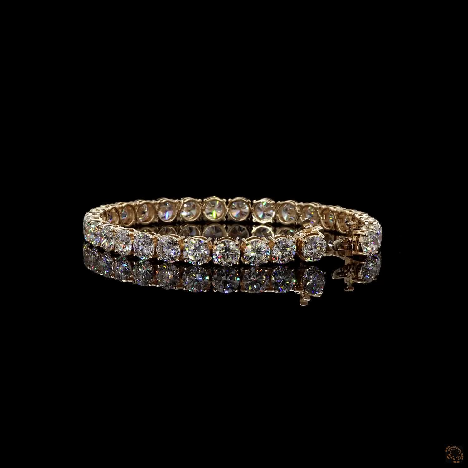 23.27 Ct Yellow Gold Round Cut Diamond Classic Tennis Bracelet