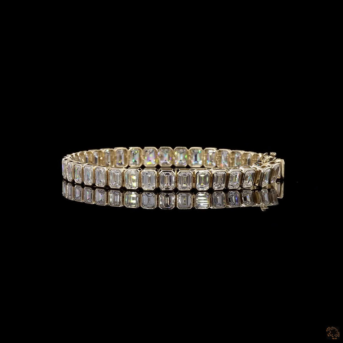18.7 Ct Bezel-Set Emerald-Cut Diamond Tennis Bracelet in 14K Yellow Gold