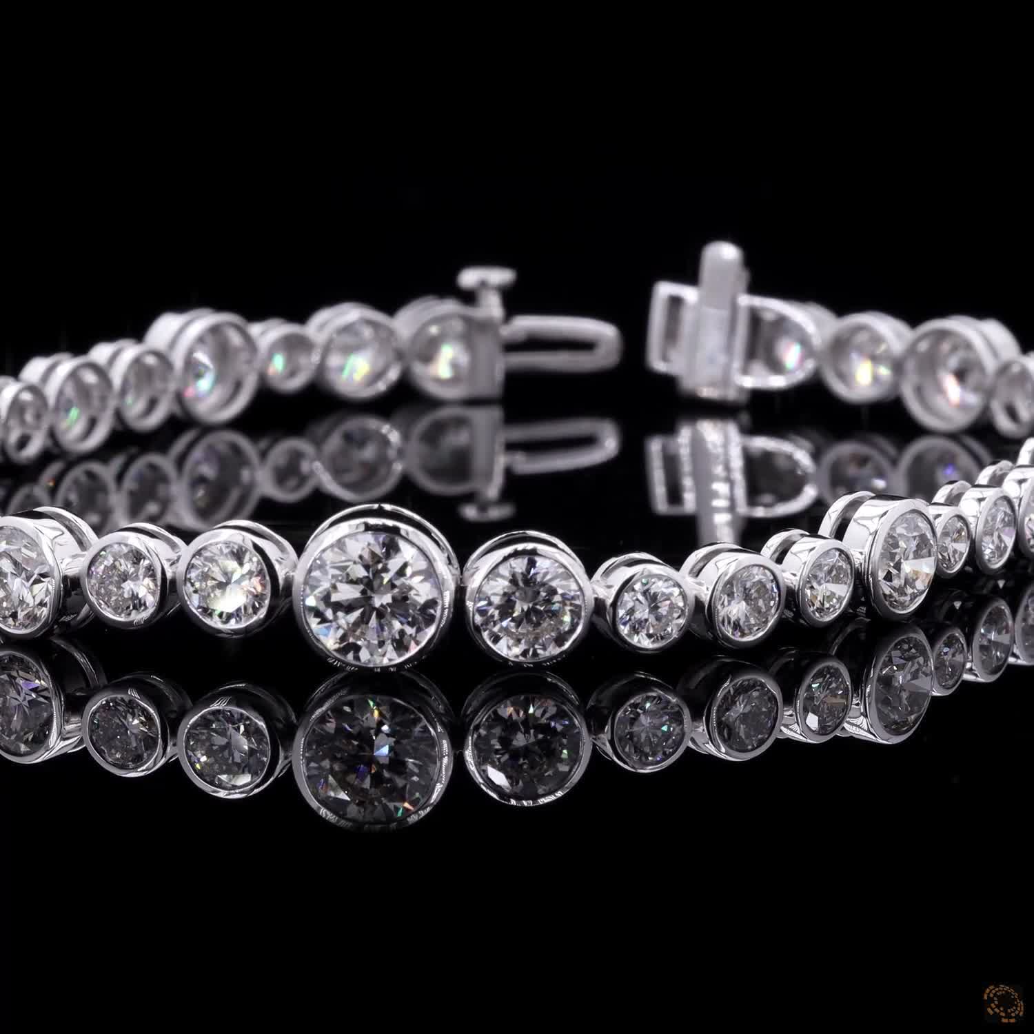 10.02 Ct Graduated Round Moissanite Bezel Tennis Bracelet in 14K White Gold | Alternating Round Cut Diamond Alternative Line Bracelet