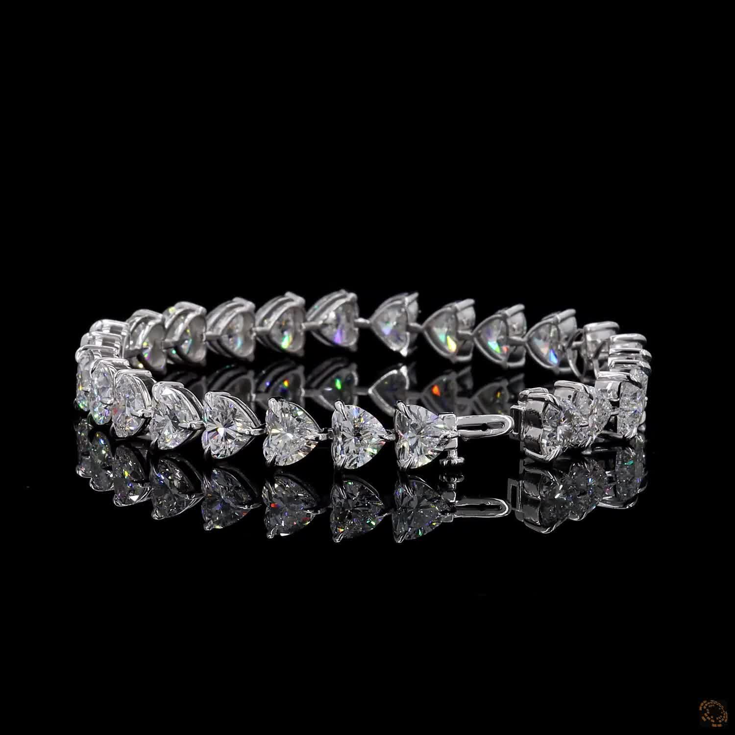 27.55 Ct Heart Shaped Diamond Eternity Line Bracelet in White Gold