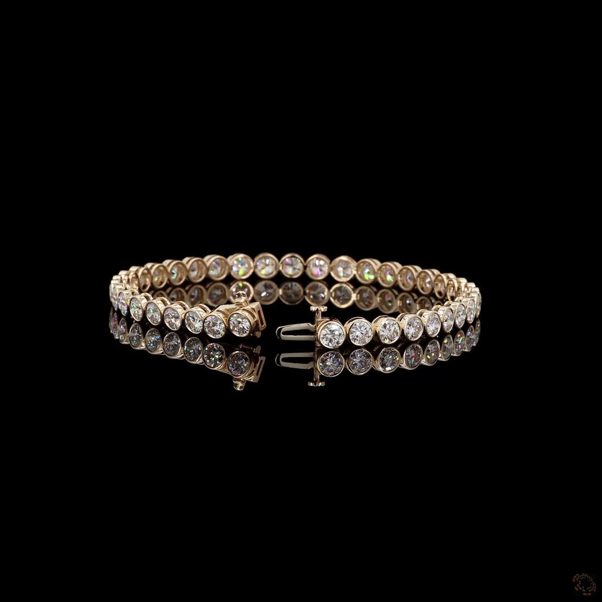 9.97 Ct Bezel-Set Round Cut Diamond Tennis Bracelet in Yellow Gold