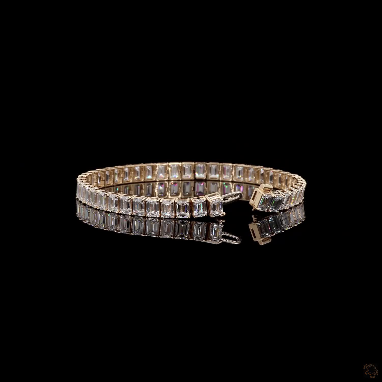 18.52 Ct East-West Emerald Cut Diamond Tennis Bracelet in 14K Yellow Gold