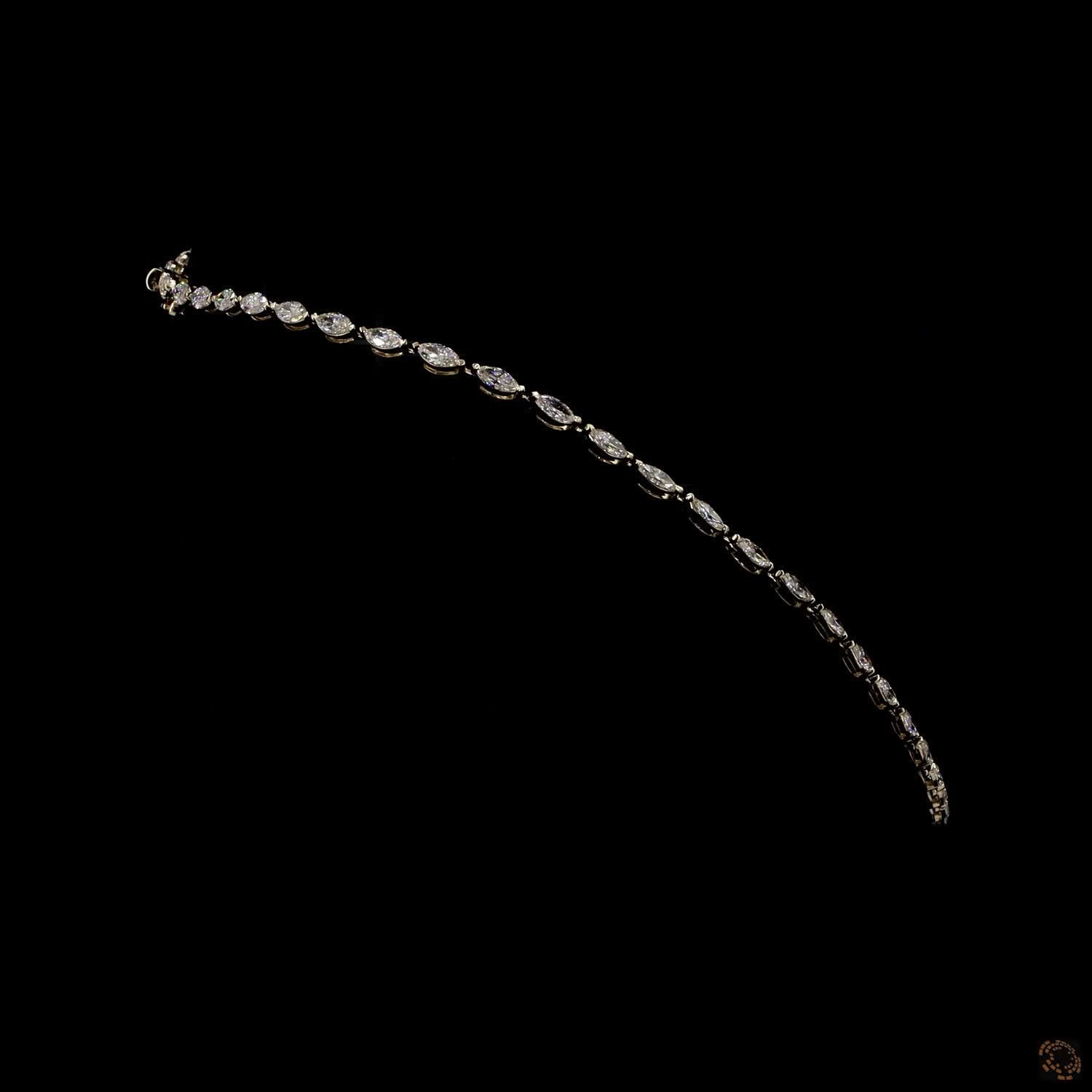 8.18 Ct Marquise Cut Diamond Tennis Necklace in Yellow Gold | East-West Graduated Diamond Riviera Collar