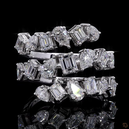 2.73 Ct Natural Emerald with Pear Octagon Shape Diamond Spiral Cuff Ring 14k White Gold